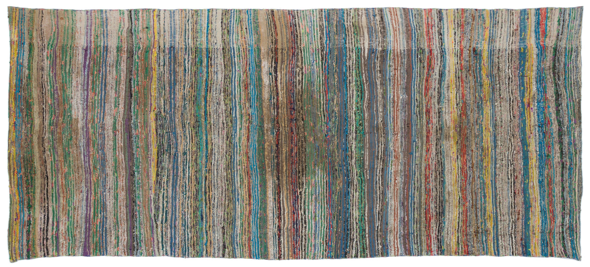 Girit Beige Striped Wool Handmade Area Rug 4'11" x 10'8"