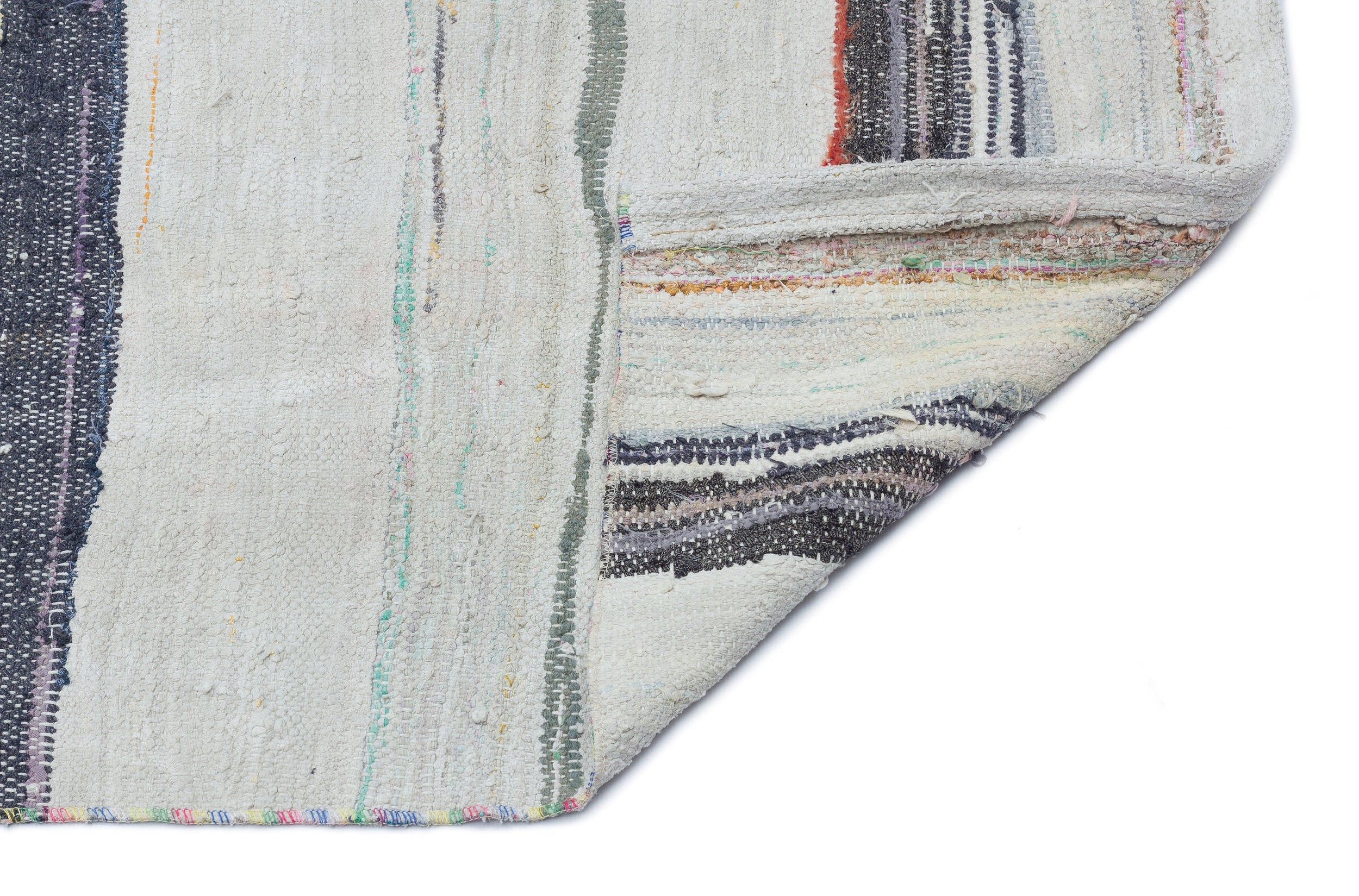 Girit Beige Striped Wool Handmade Area Rug 5'5" x 8'5"