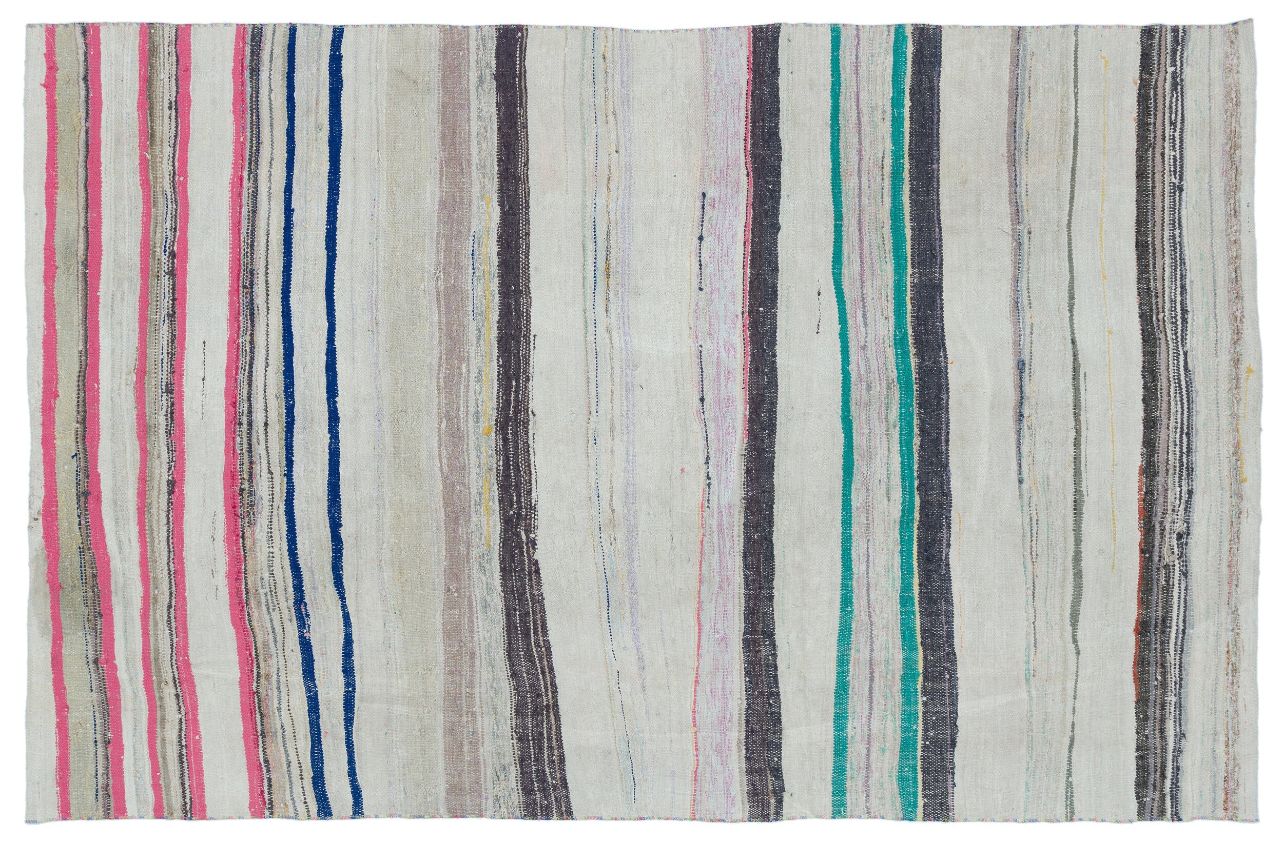 Girit Beige Striped Wool Handmade Area Rug 5'5" x 8'5"