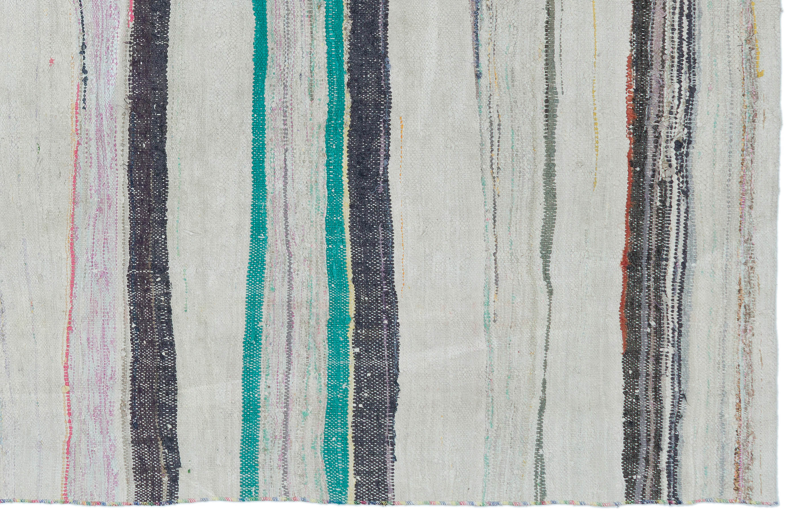 Girit Beige Striped Wool Handmade Area Rug 5'5" x 8'5"