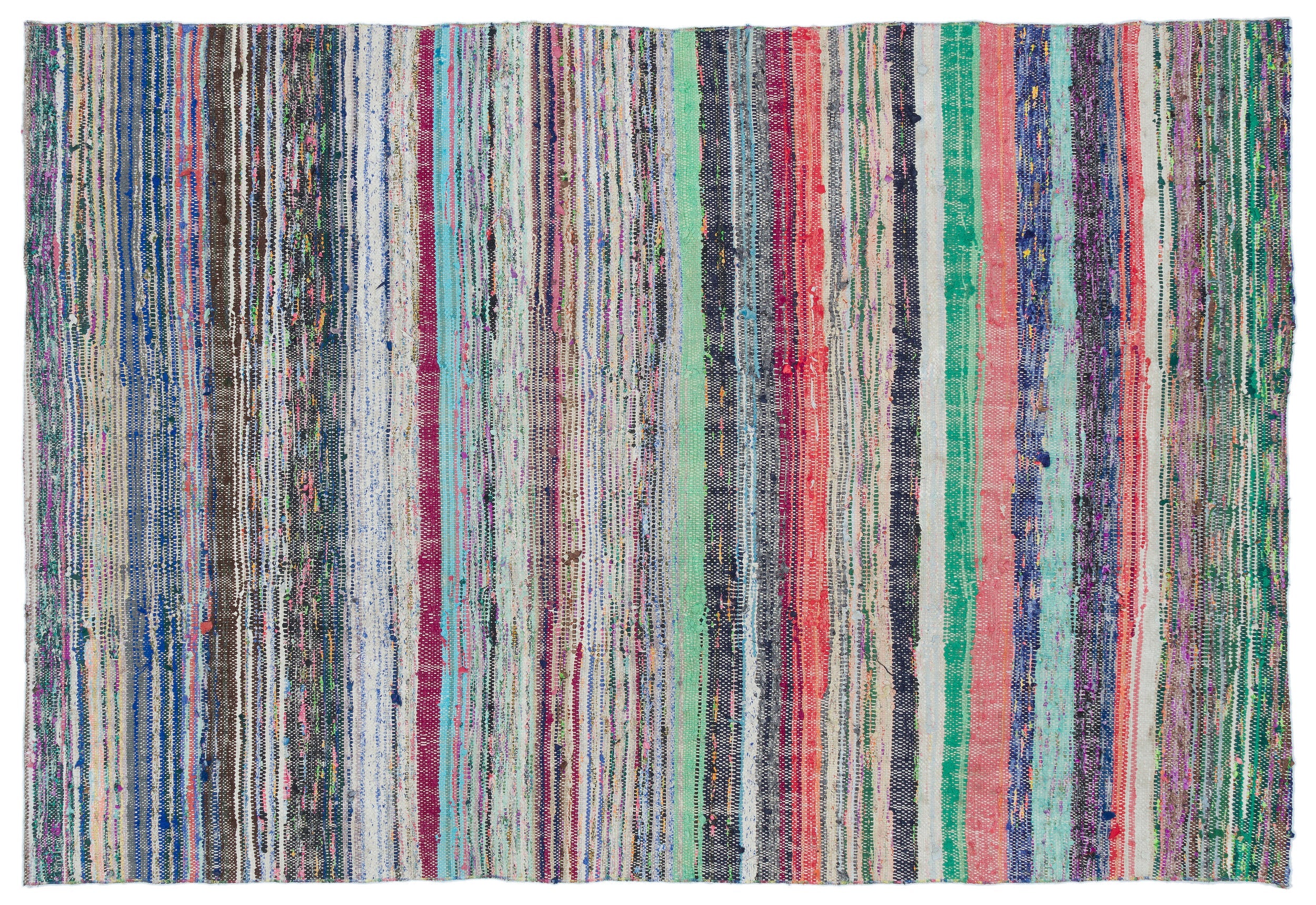 Girit Beige Striped Wool Handmade Area Rug 5'1" x 7'7"