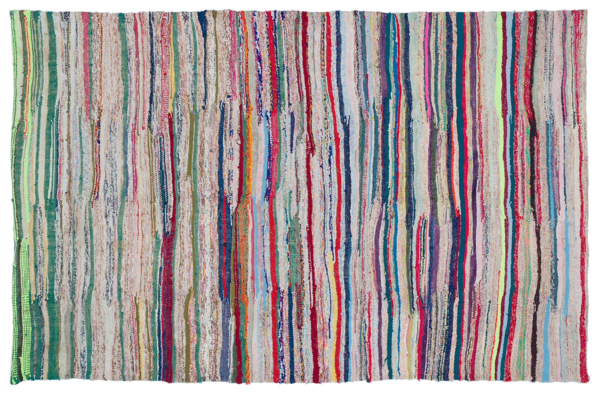 Girit Beige Striped Wool Handmade Area Rug 5'11" x 8'8"