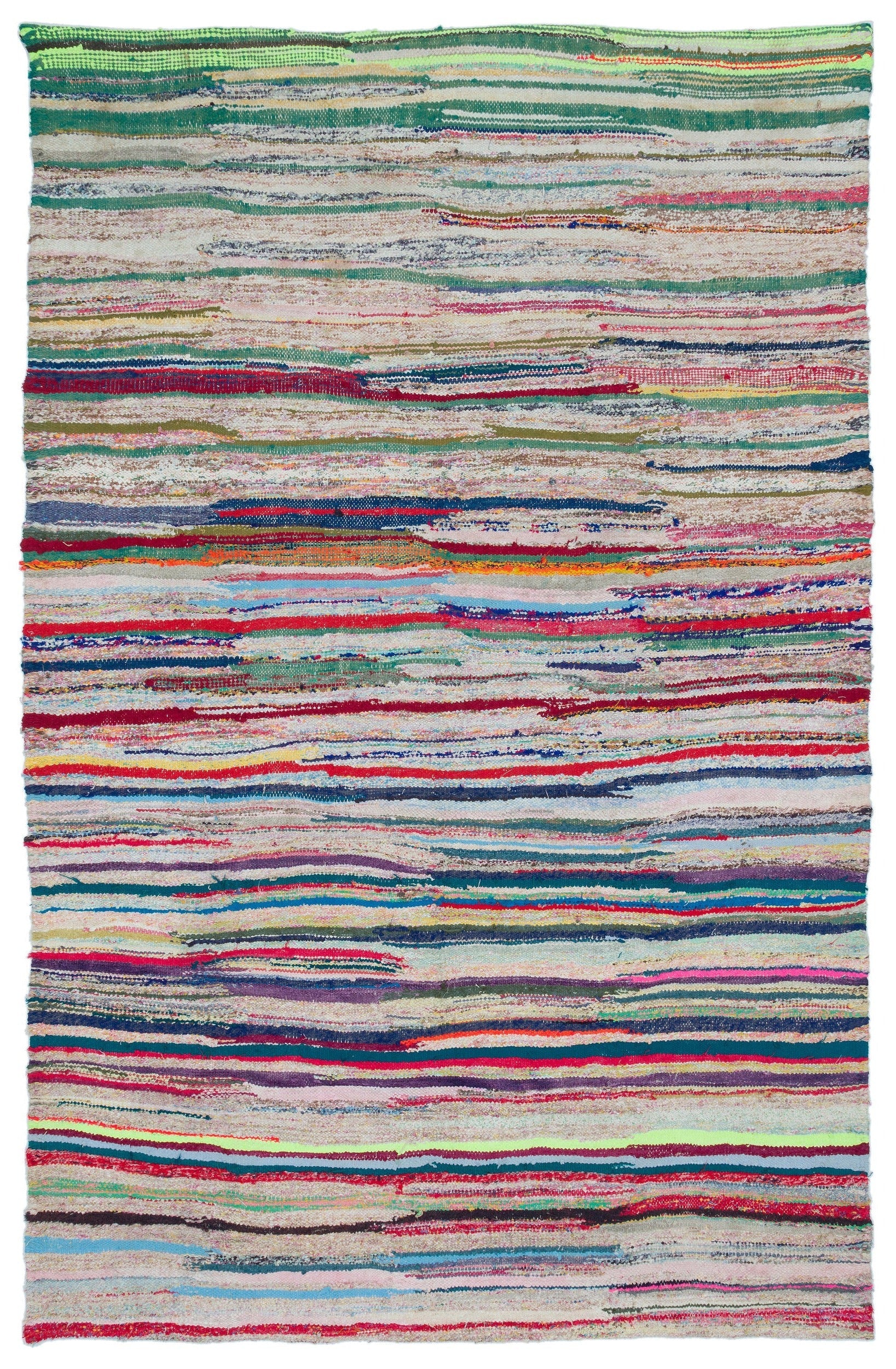Girit Beige Striped Wool Handmade Area Rug 5'11" x 8'8"