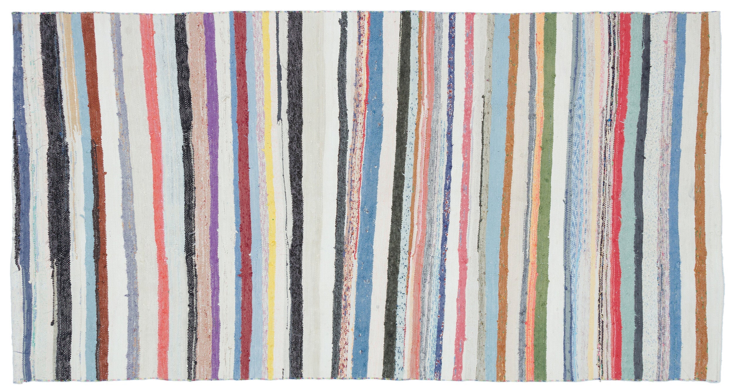 Girit Beige Striped Wool Handmade Area Rug 5'2" x 9'2"