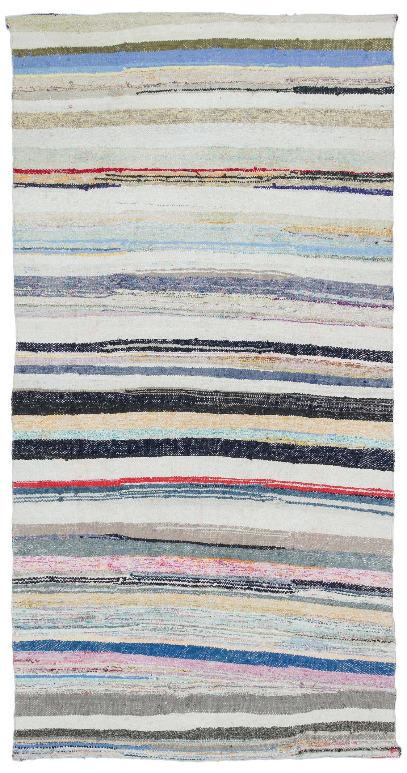 Girit Beige Striped Wool Handmade Area Rug 5'3" x 10'0"