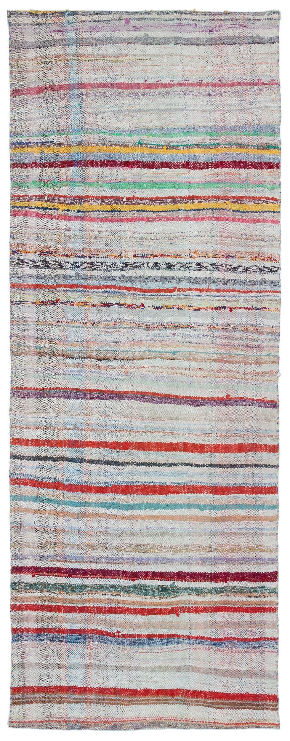 Girit Beige Striped Wool Handmade Area Rug 3'4" x 8'10"