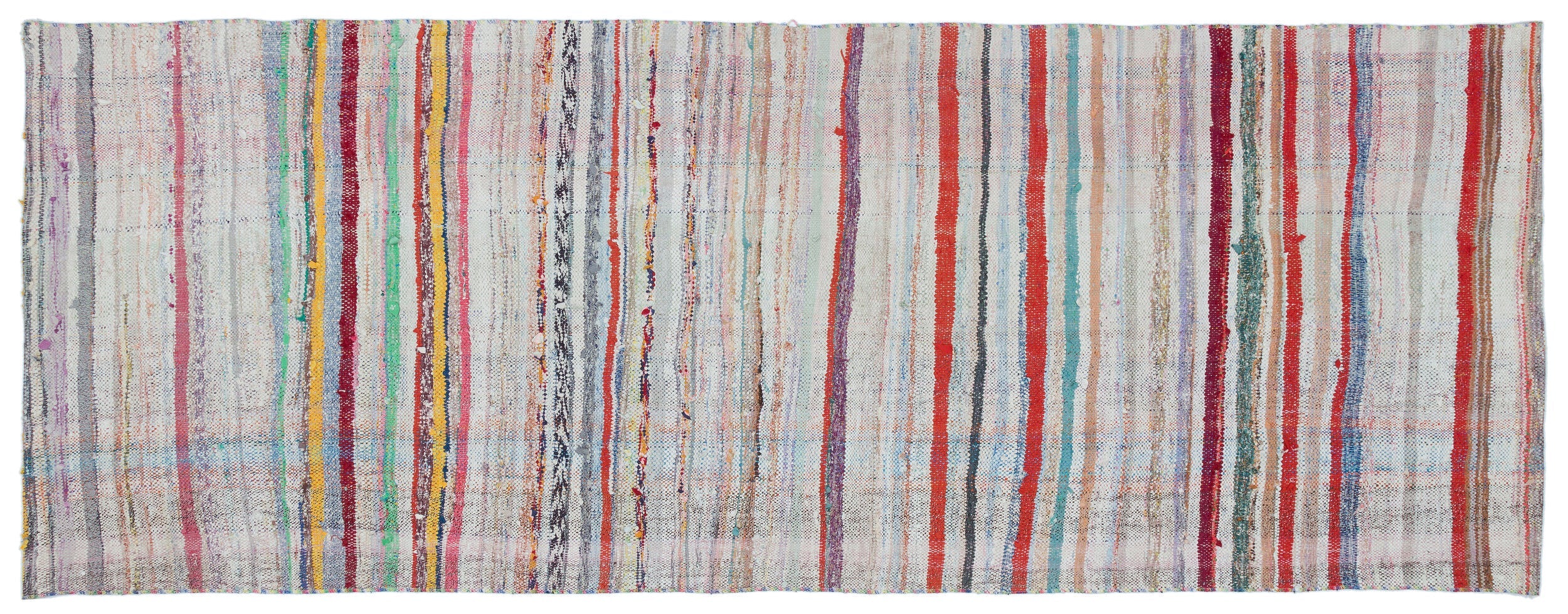 Girit Beige Striped Wool Handmade Area Rug 3'4" x 8'10"