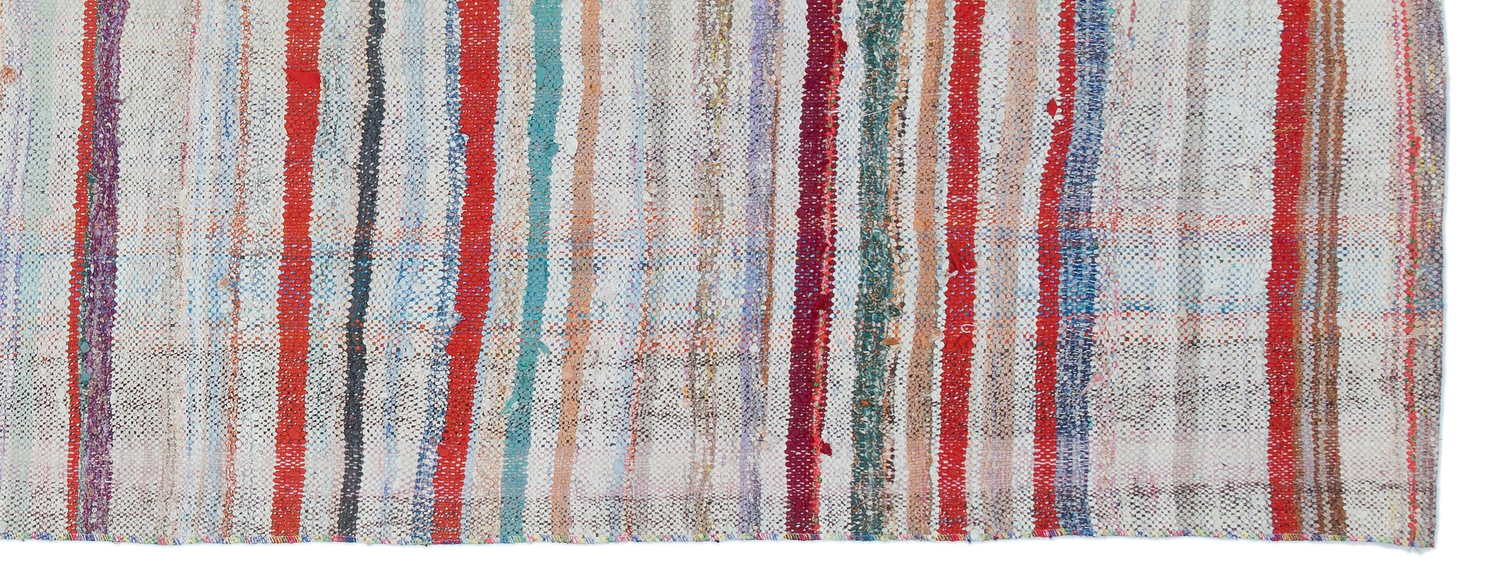 Girit Beige Striped Wool Handmade Area Rug 3'4" x 8'10"