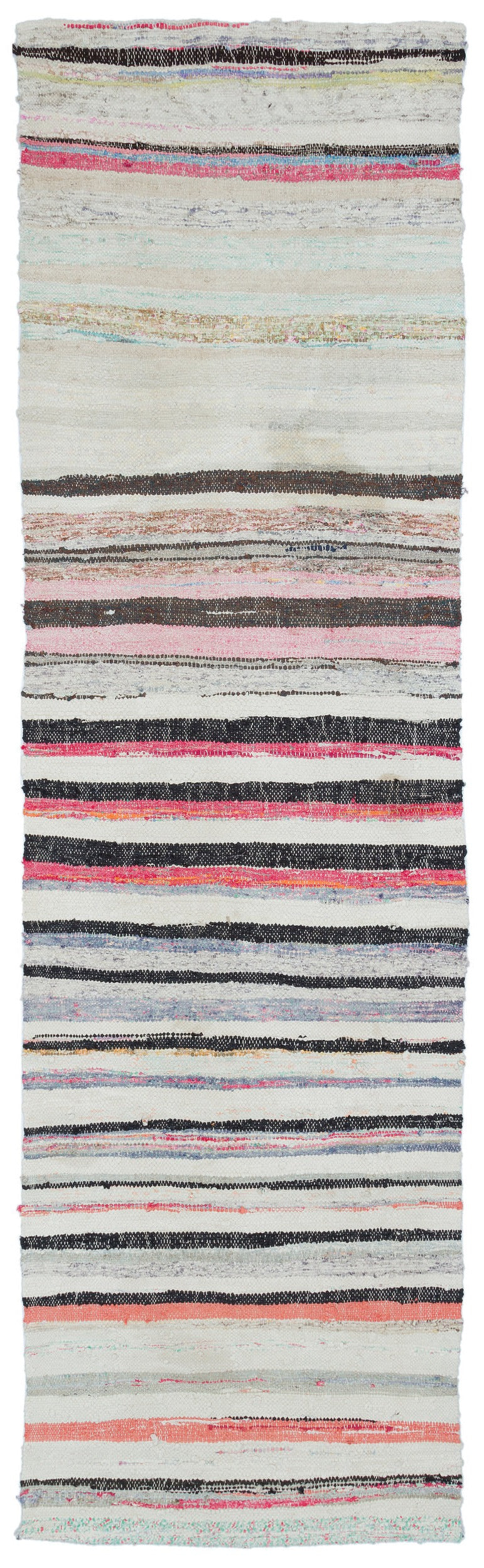 Girit Beige Striped Wool Handmade Area Rug 2'8" x 9'6"