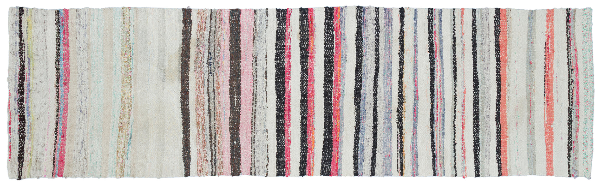 Girit Beige Striped Wool Handmade Area Rug 2'8" x 9'6"