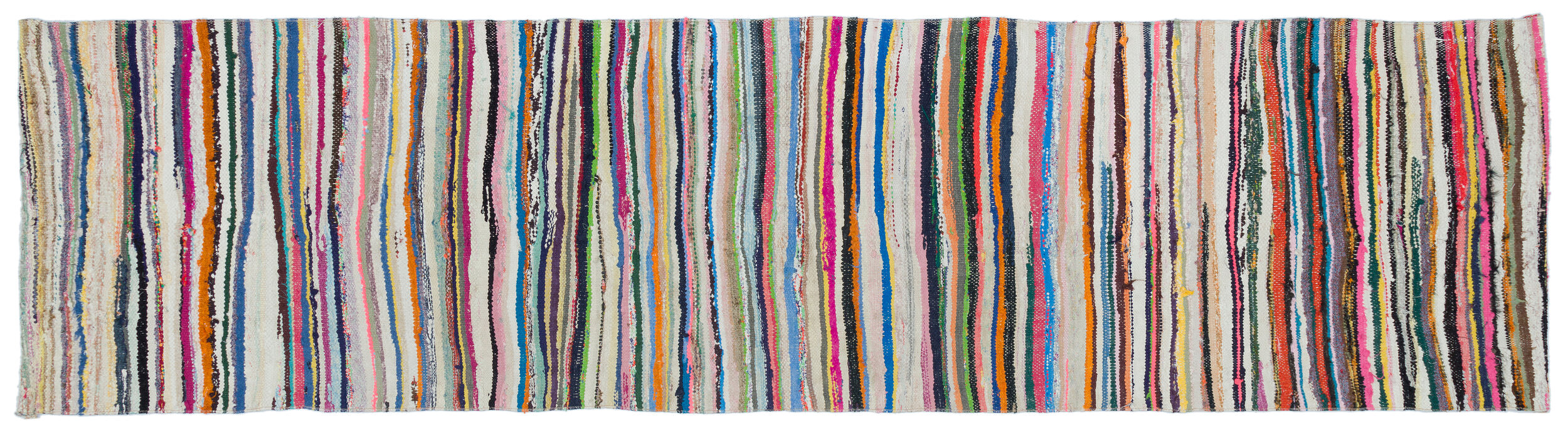 Girit Beige Striped Wool Handmade Area Rug 2'8" x 10'5"