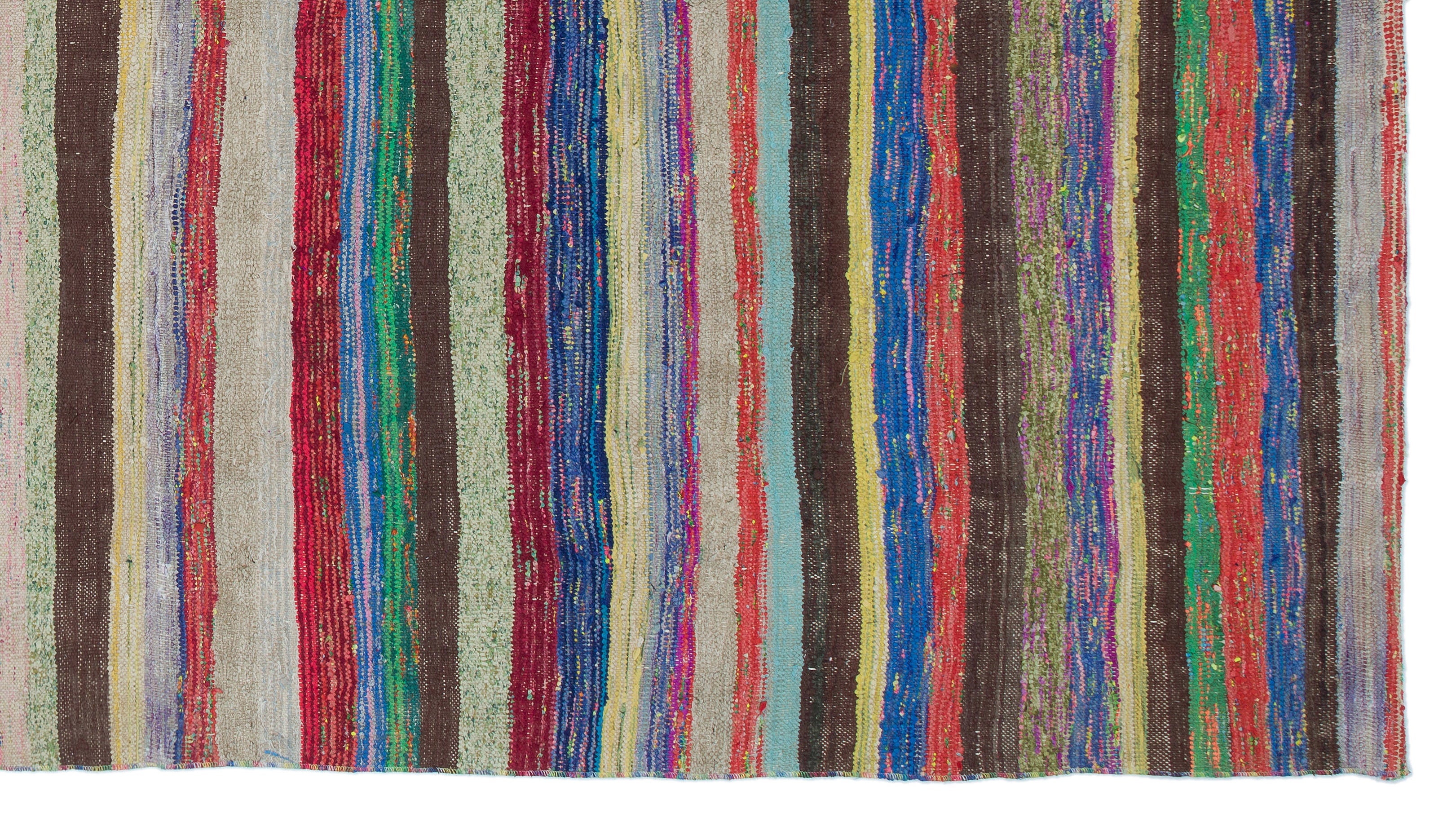 Girit Beige Striped Wool Handmade Area Rug 5'3" x 9'7"