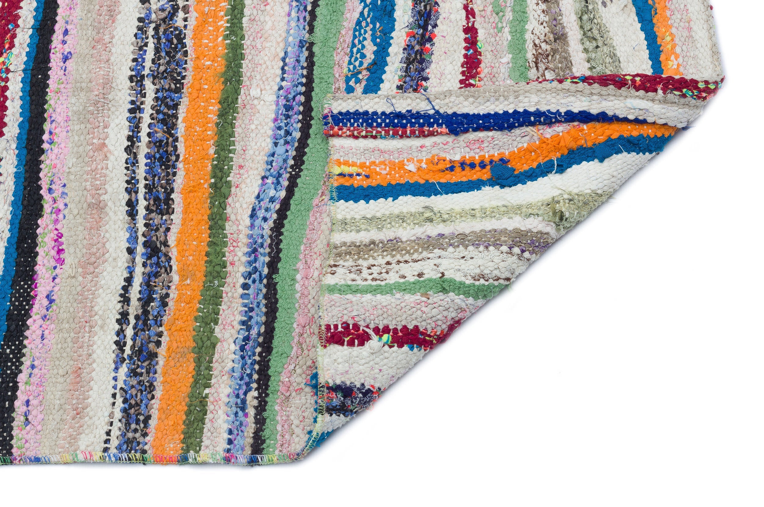 Girit Beige Striped Wool Handmade Area Rug 4'11" x 4'7"