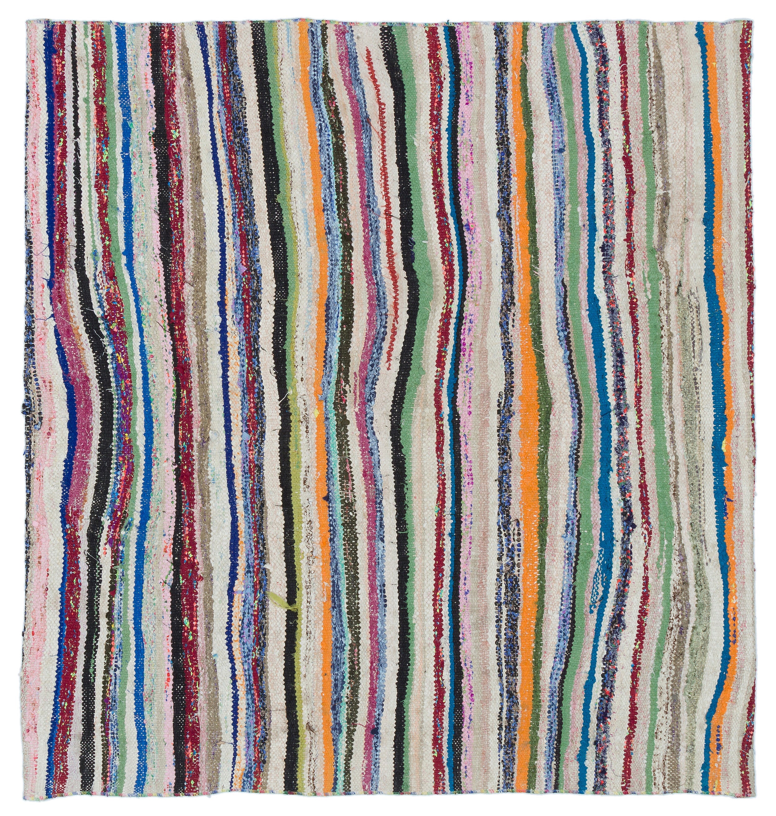Girit Beige Striped Wool Handmade Area Rug 4'11" x 4'7"