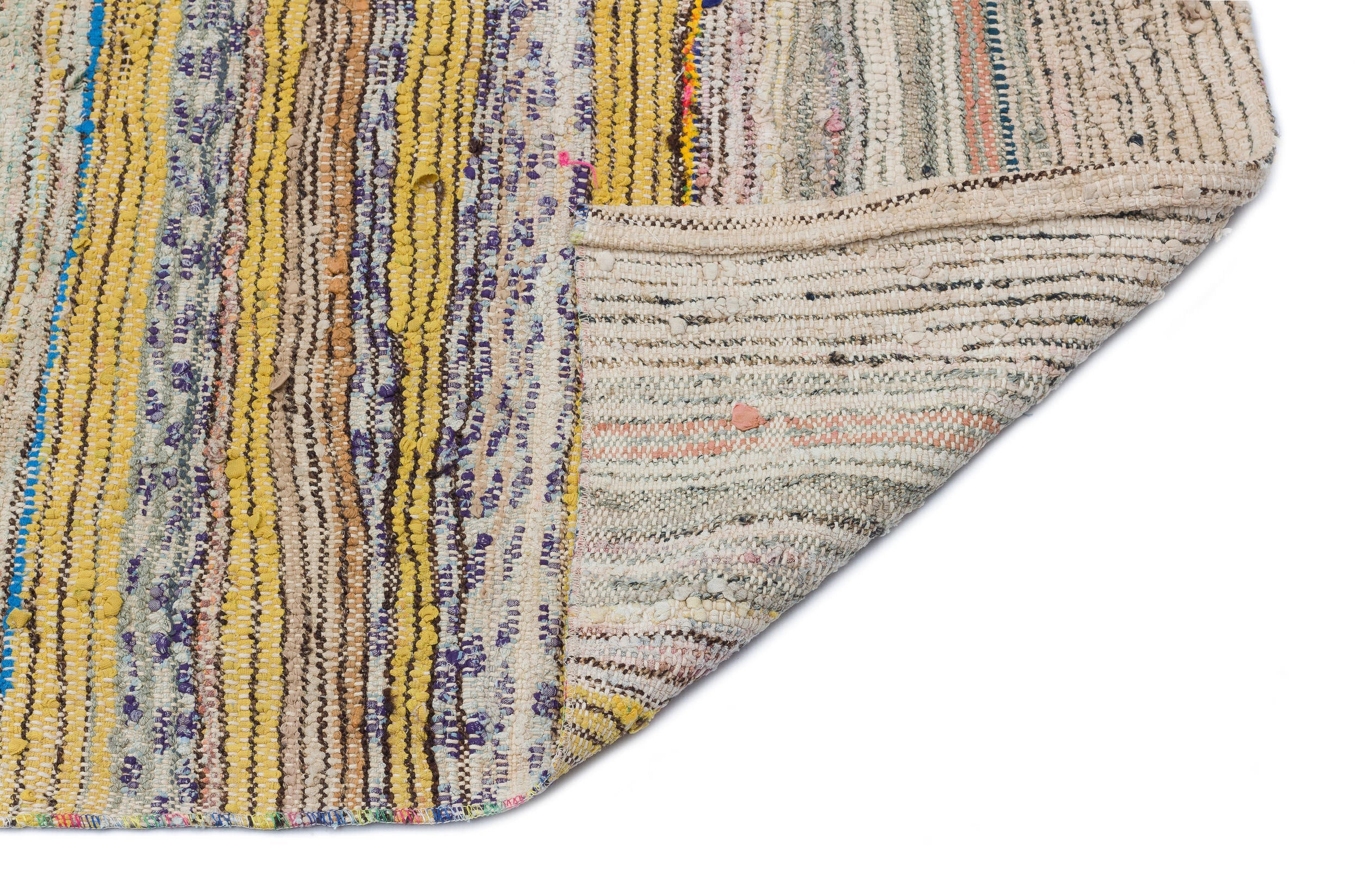 Girit Beige Striped Wool Handmade Area Rug 4'4" x 8'11"
