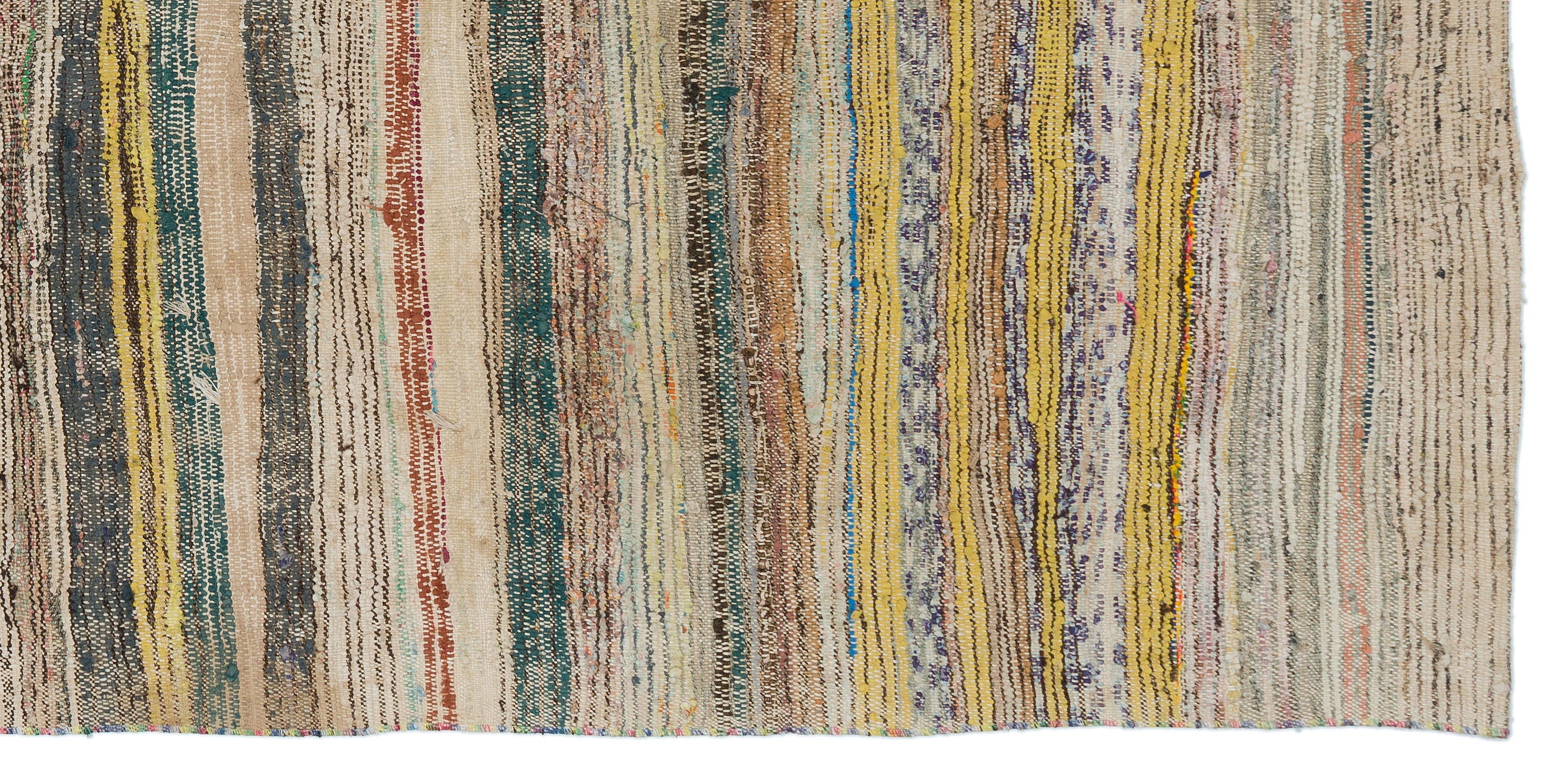 Girit Beige Striped Wool Handmade Area Rug 4'4" x 8'11"