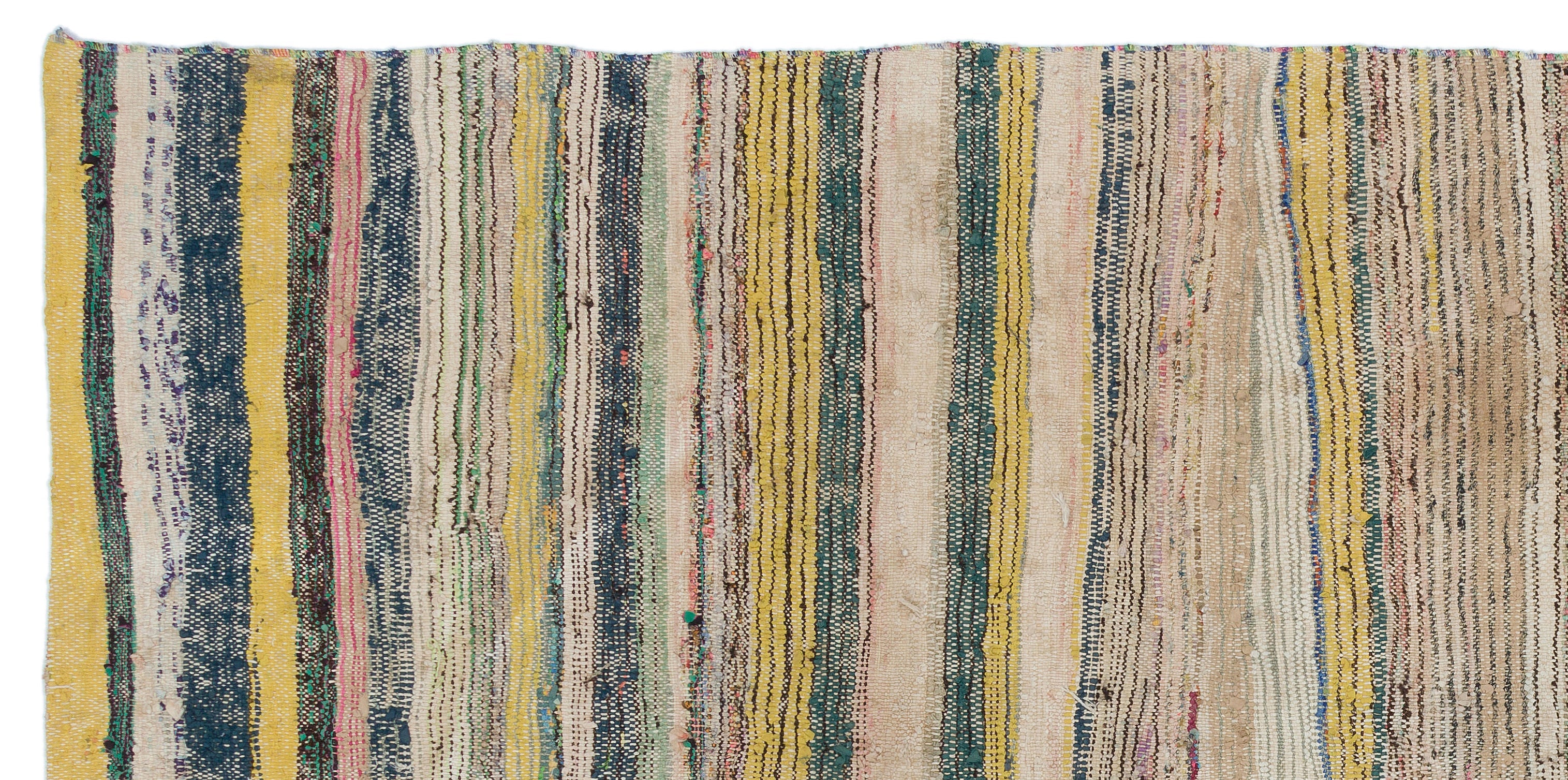 Girit Beige Striped Wool Handmade Area Rug 4'4" x 8'11"