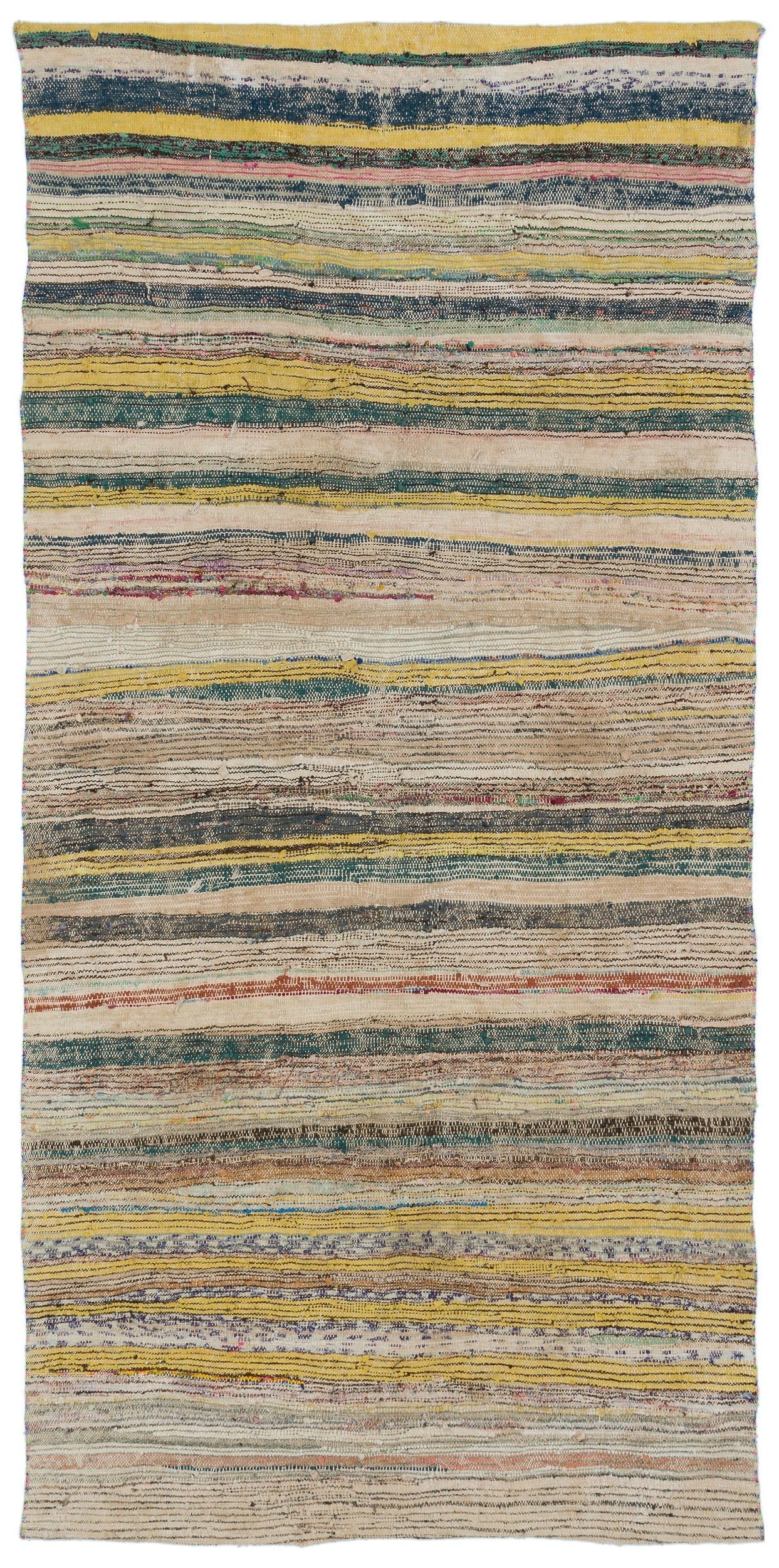 Girit Beige Striped Wool Handmade Area Rug 4'4" x 8'11"