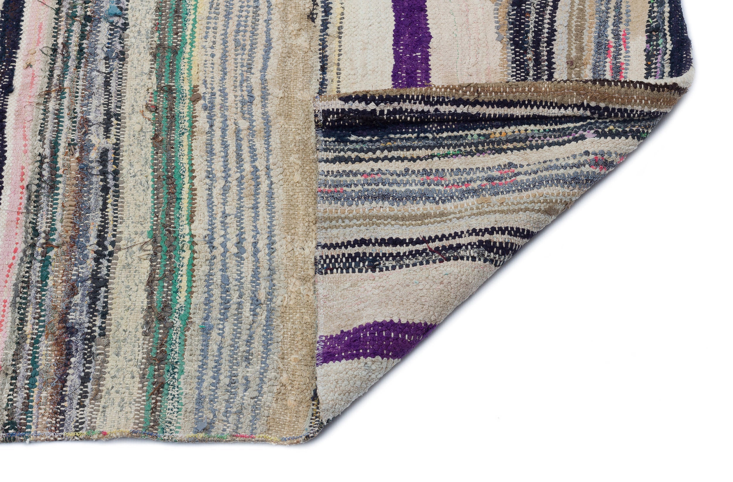 Girit Beige Striped Wool Handmade Area Rug 4'2" x 8'2"