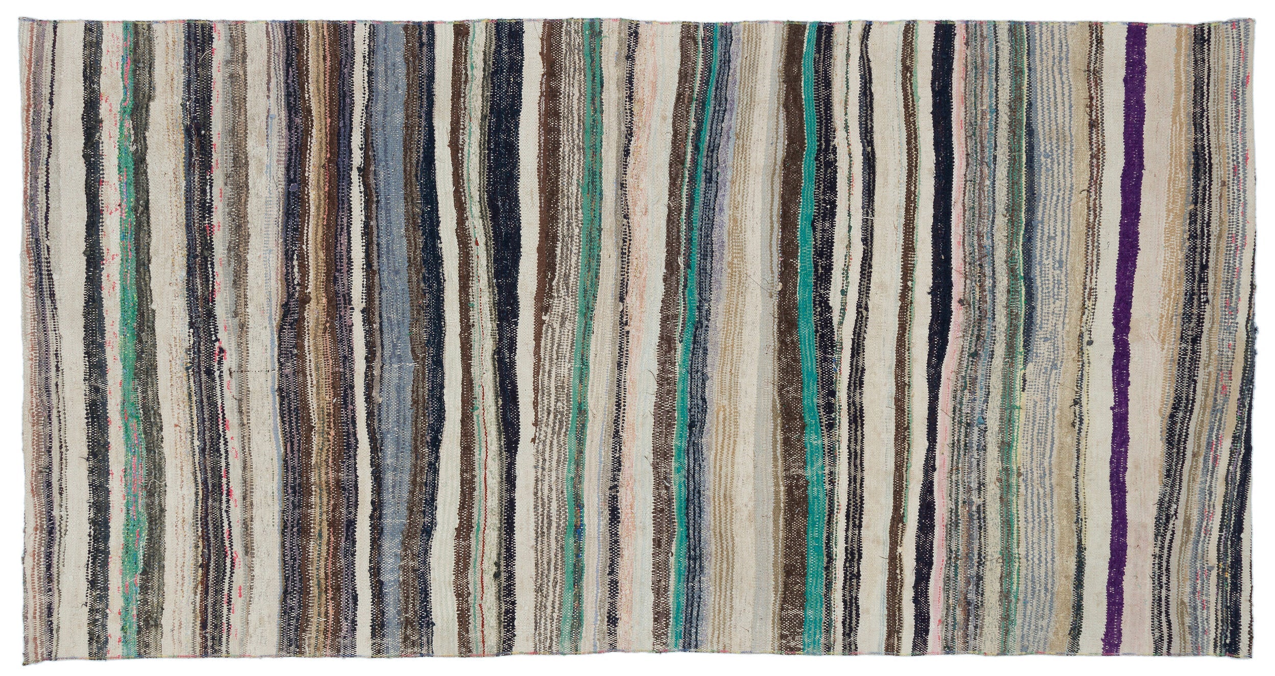 Girit Beige Striped Wool Handmade Area Rug 4'2" x 8'2"