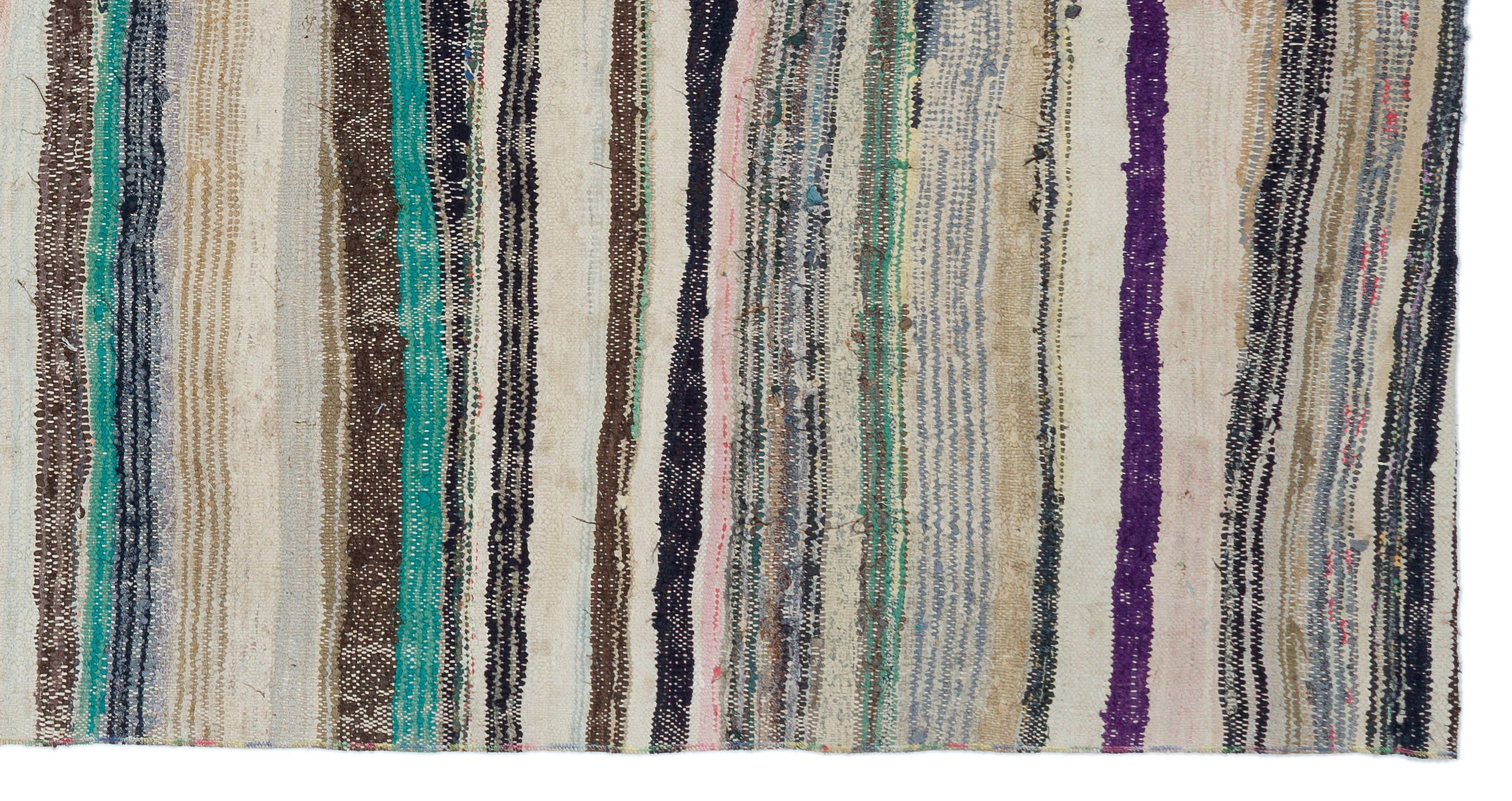 Girit Beige Striped Wool Handmade Area Rug 4'2" x 8'2"