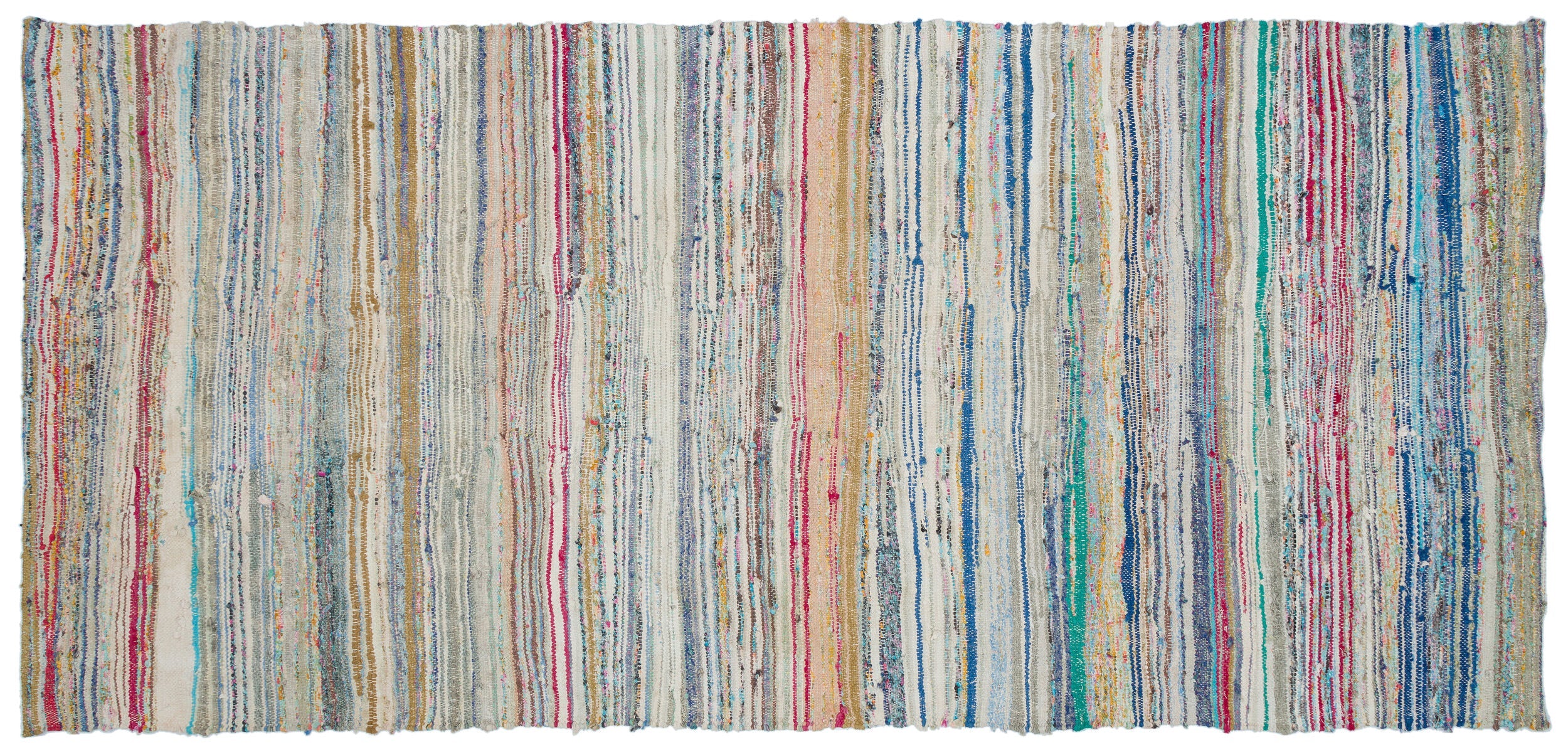Girit Beige Striped Wool Handmade Area Rug 4'11" x 10'7"