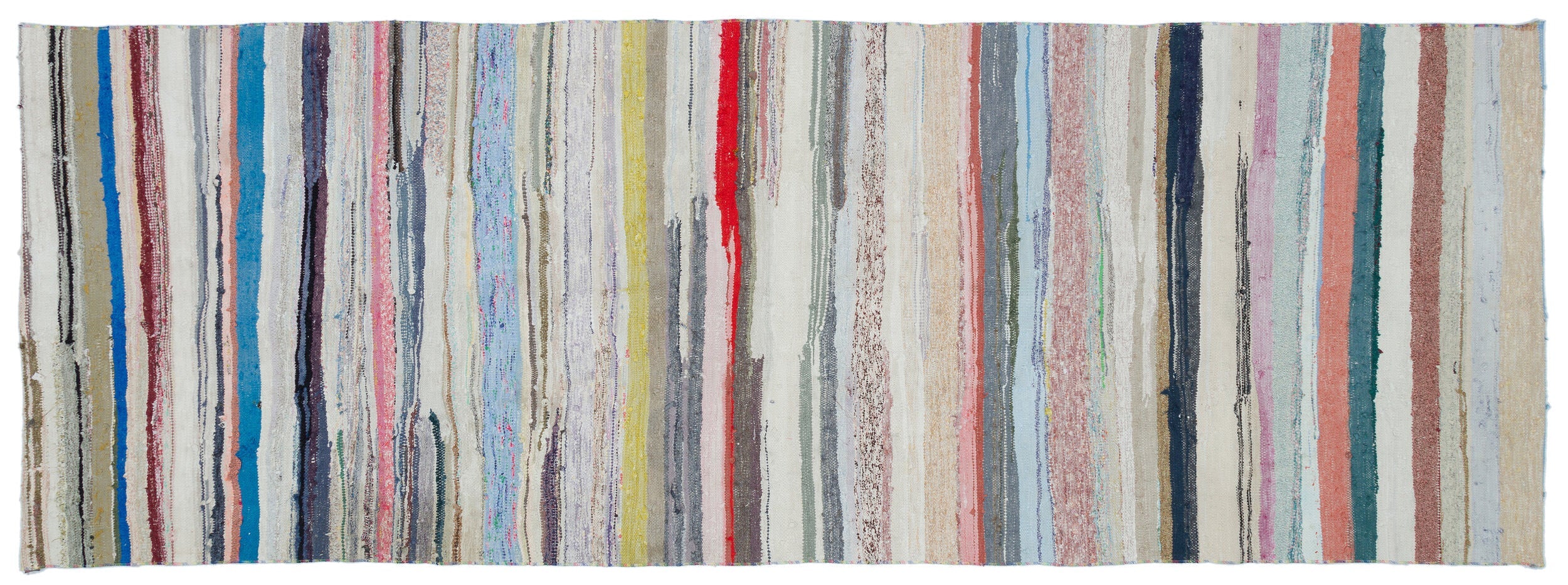 Girit Beige Striped Wool Handmade Area Rug 5'7" x 7'11"