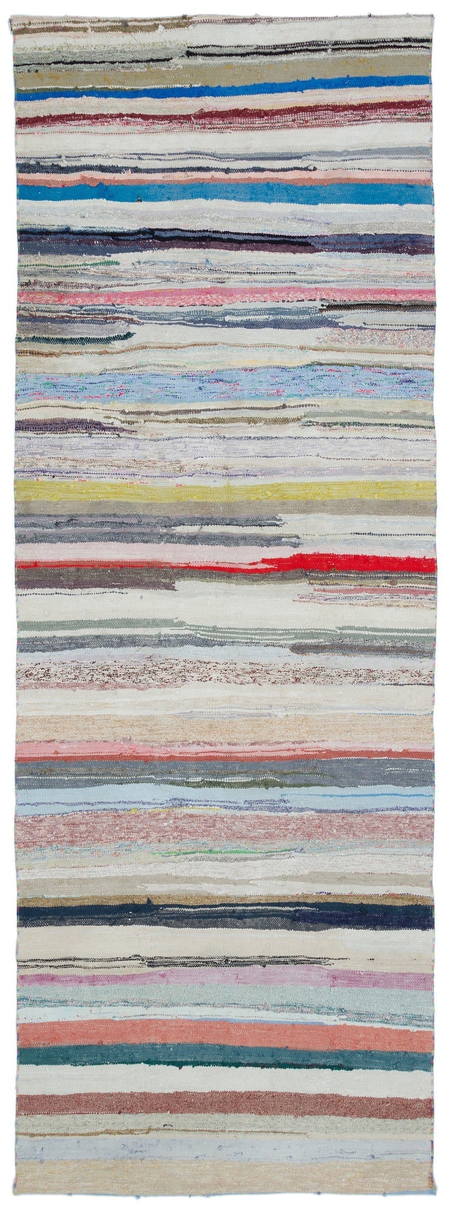 Girit Beige Striped Wool Handmade Area Rug 5'7" x 7'11"