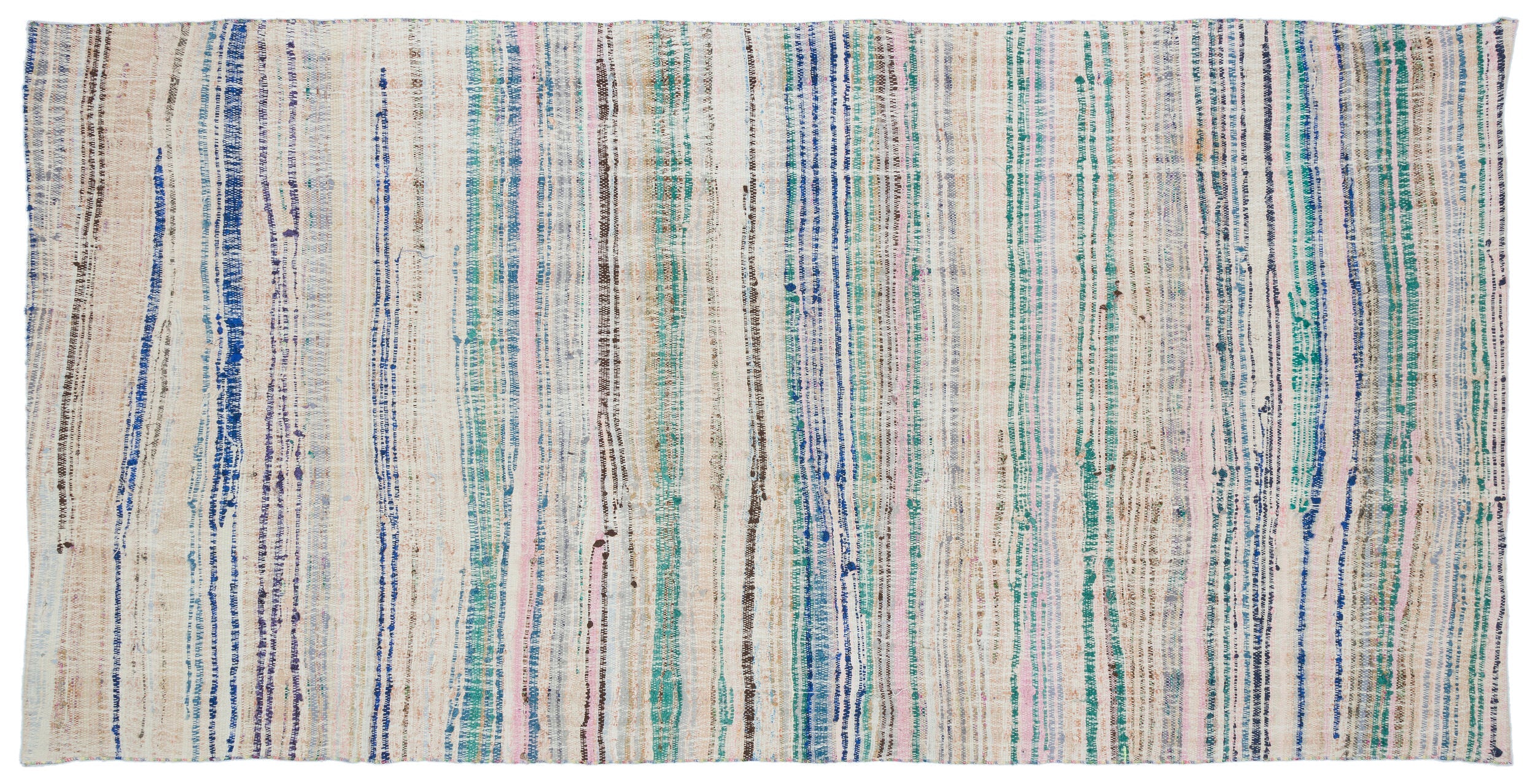 Girit Beige Striped Wool Handmade Area Rug 5'2" x 10'0"