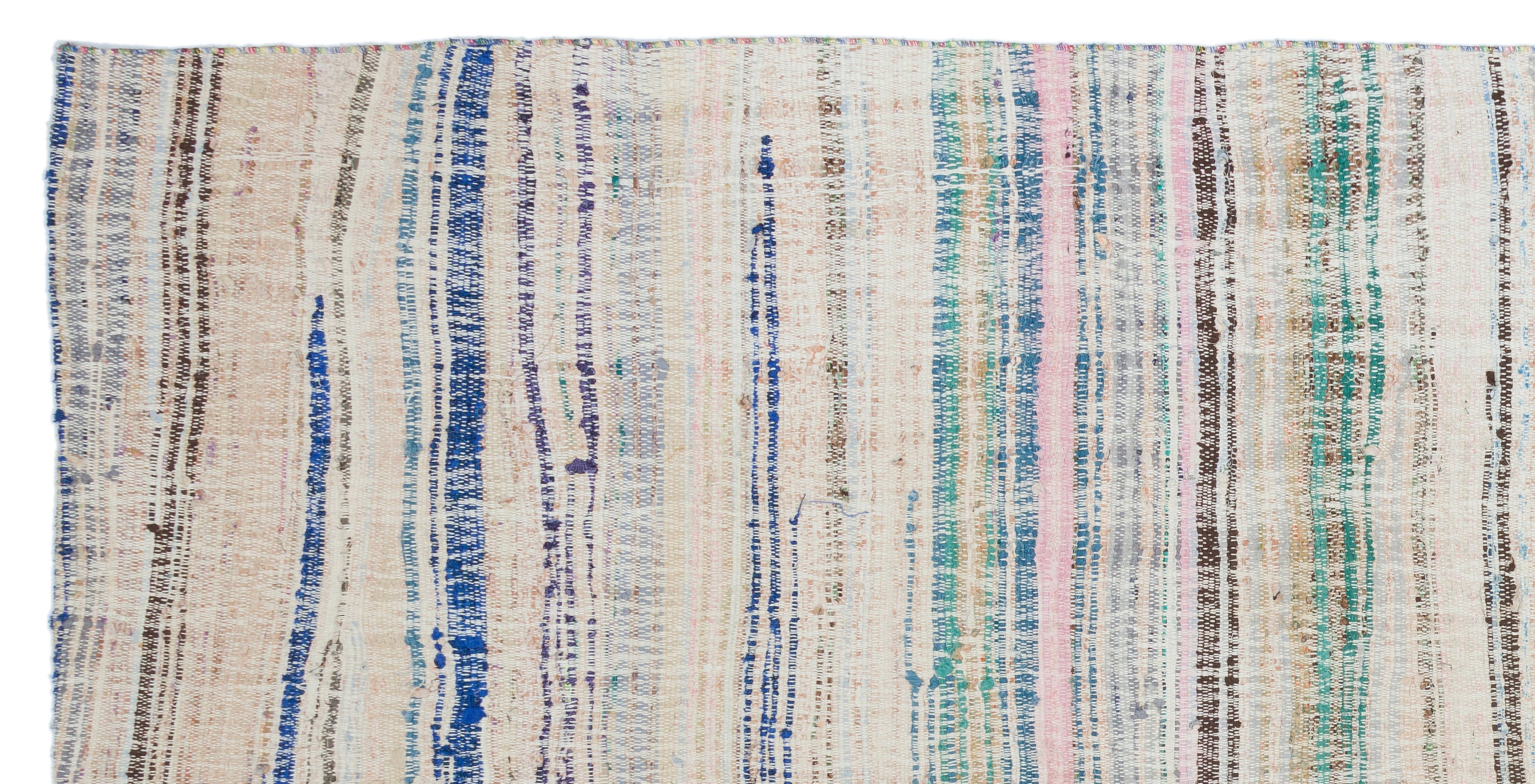 Girit Beige Striped Wool Handmade Area Rug 5'2" x 10'0"