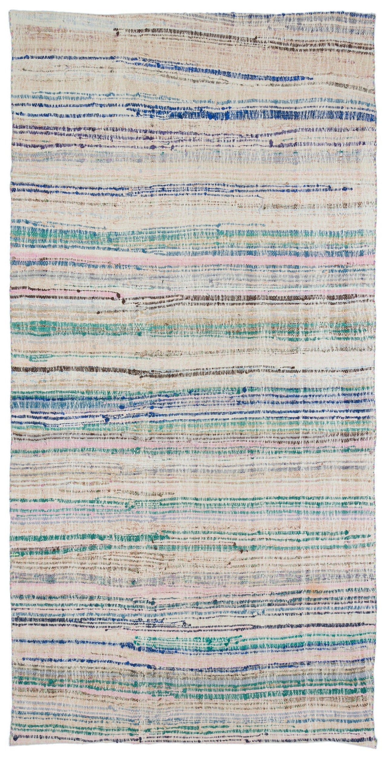 Girit Beige Striped Wool Handmade Area Rug 5'2" x 10'0"