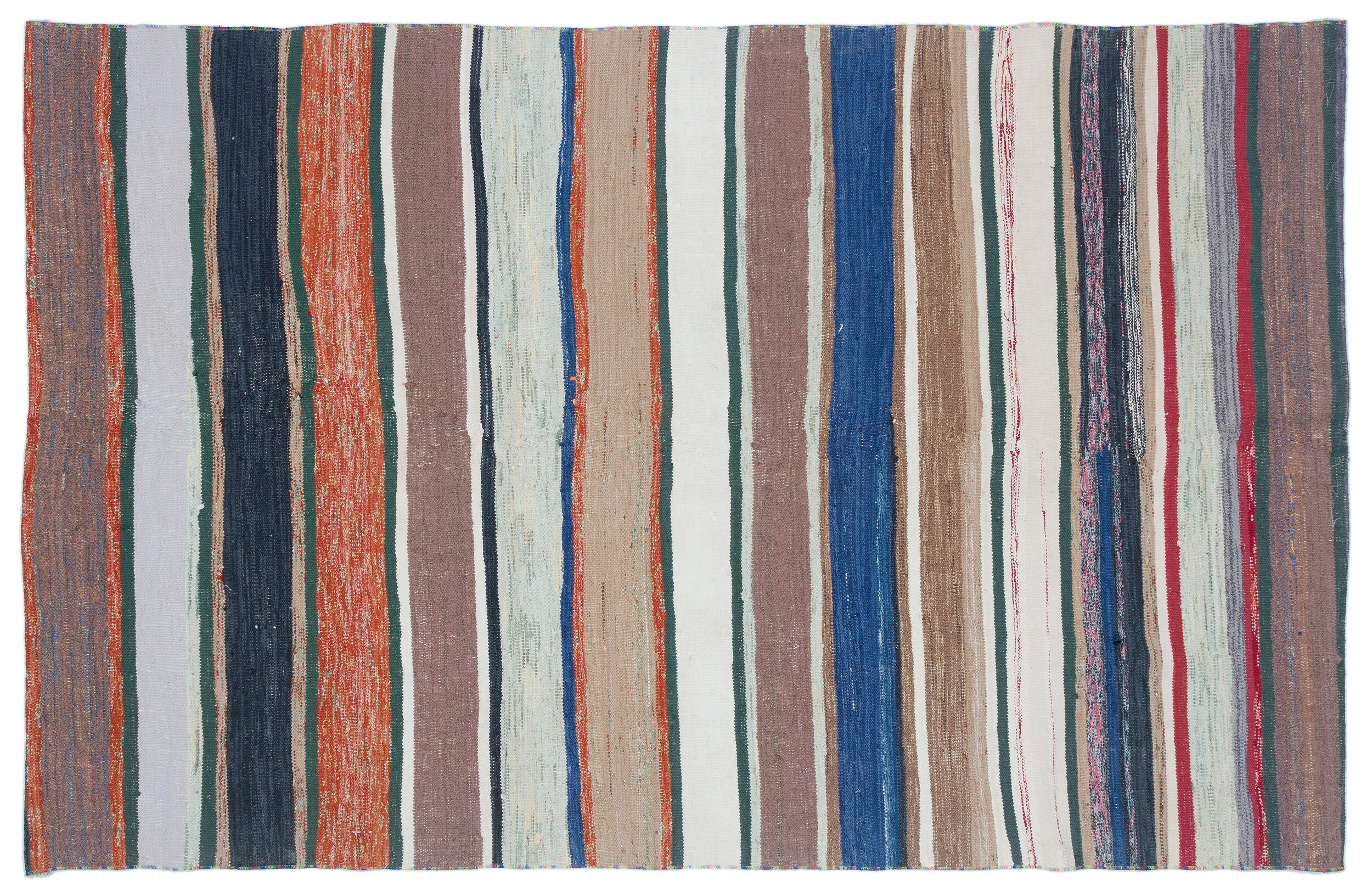 Girit Beige Striped Wool Handmade Area Rug 5'1" x 8'0"