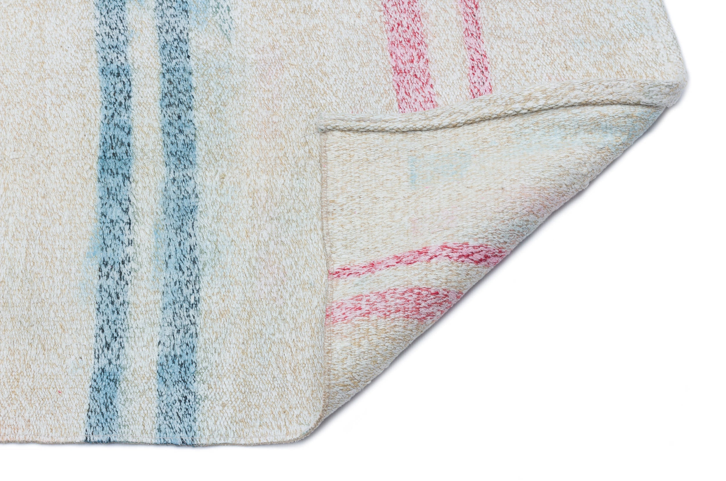 Girit Beige Striped Wool Handmade Area Rug 3'8" x 8'5"