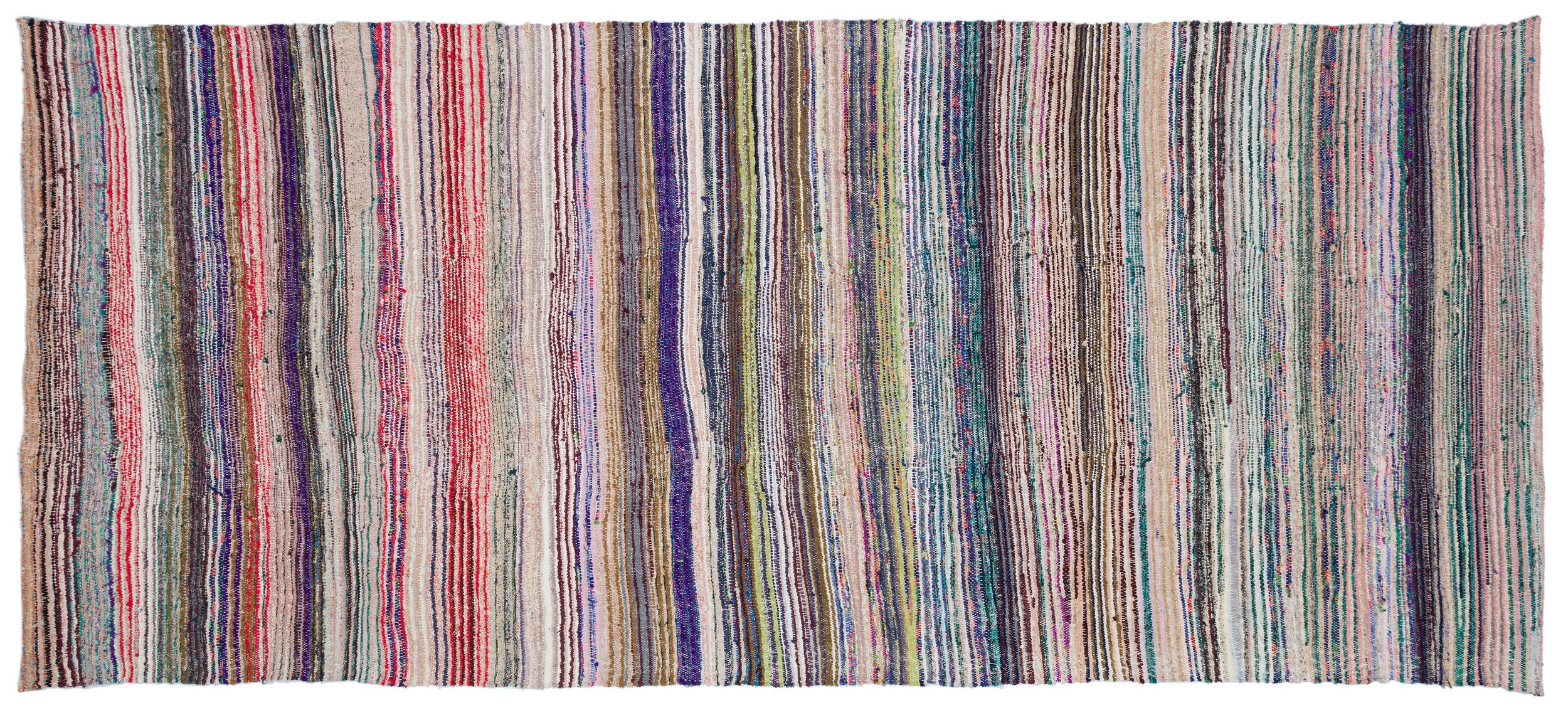 Girit Beige Striped Wool Handmade Area Rug 5'1" x 11'10"