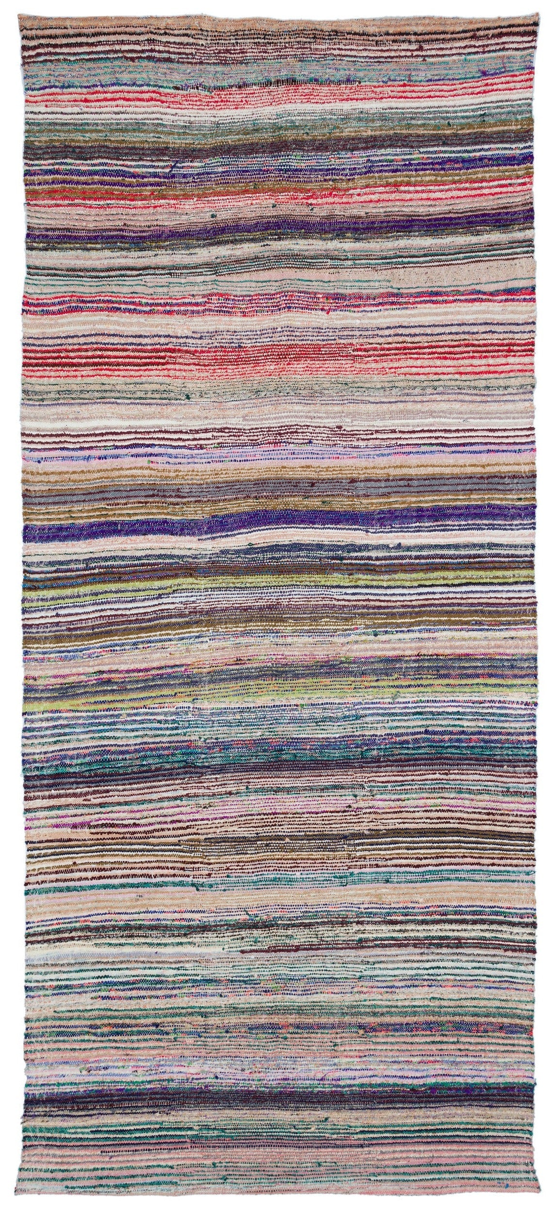 Girit Beige Striped Wool Handmade Area Rug 5'1" x 11'10"