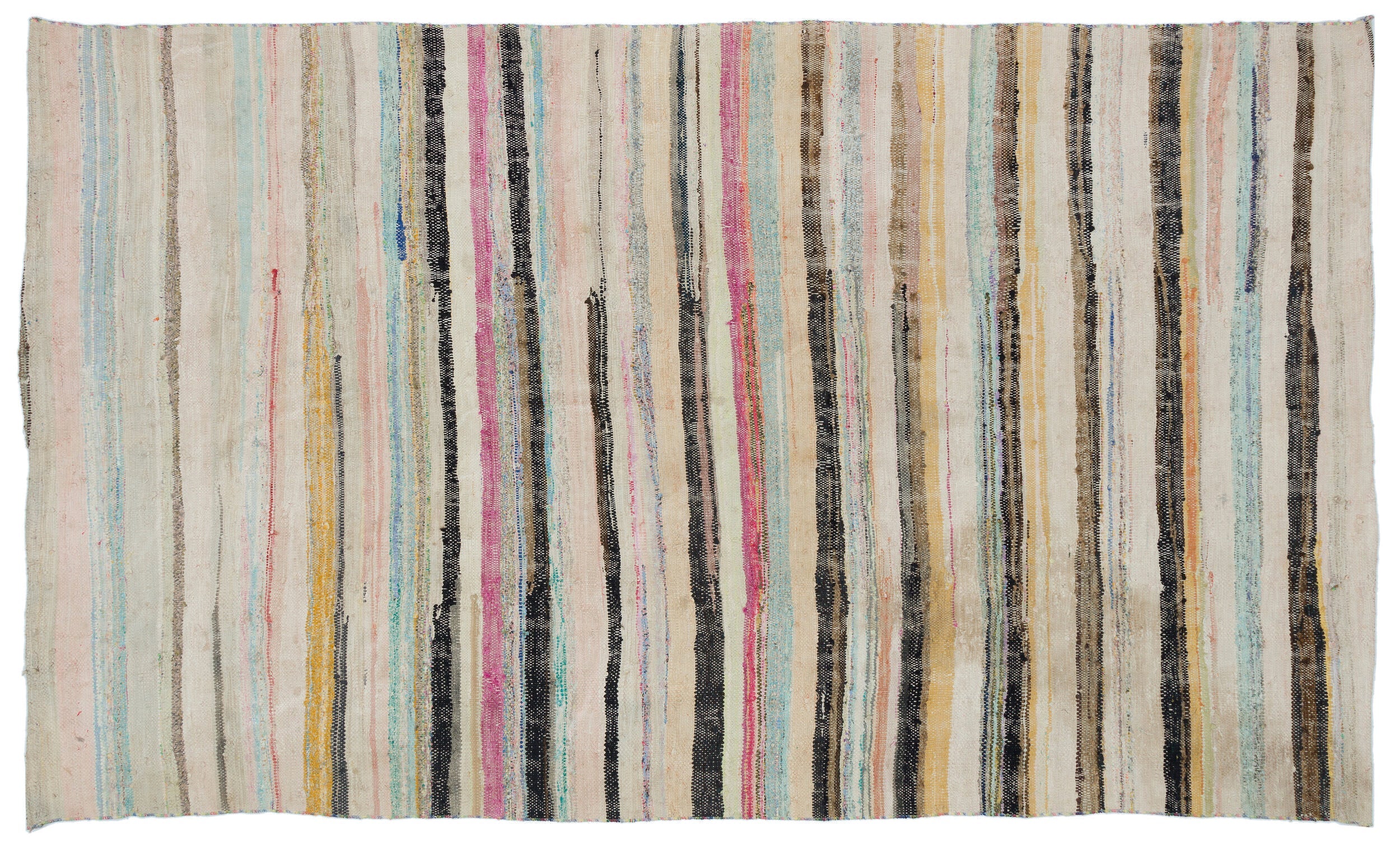 Girit Beige Striped Wool Handmade Area Rug 6'1" x 9'5"