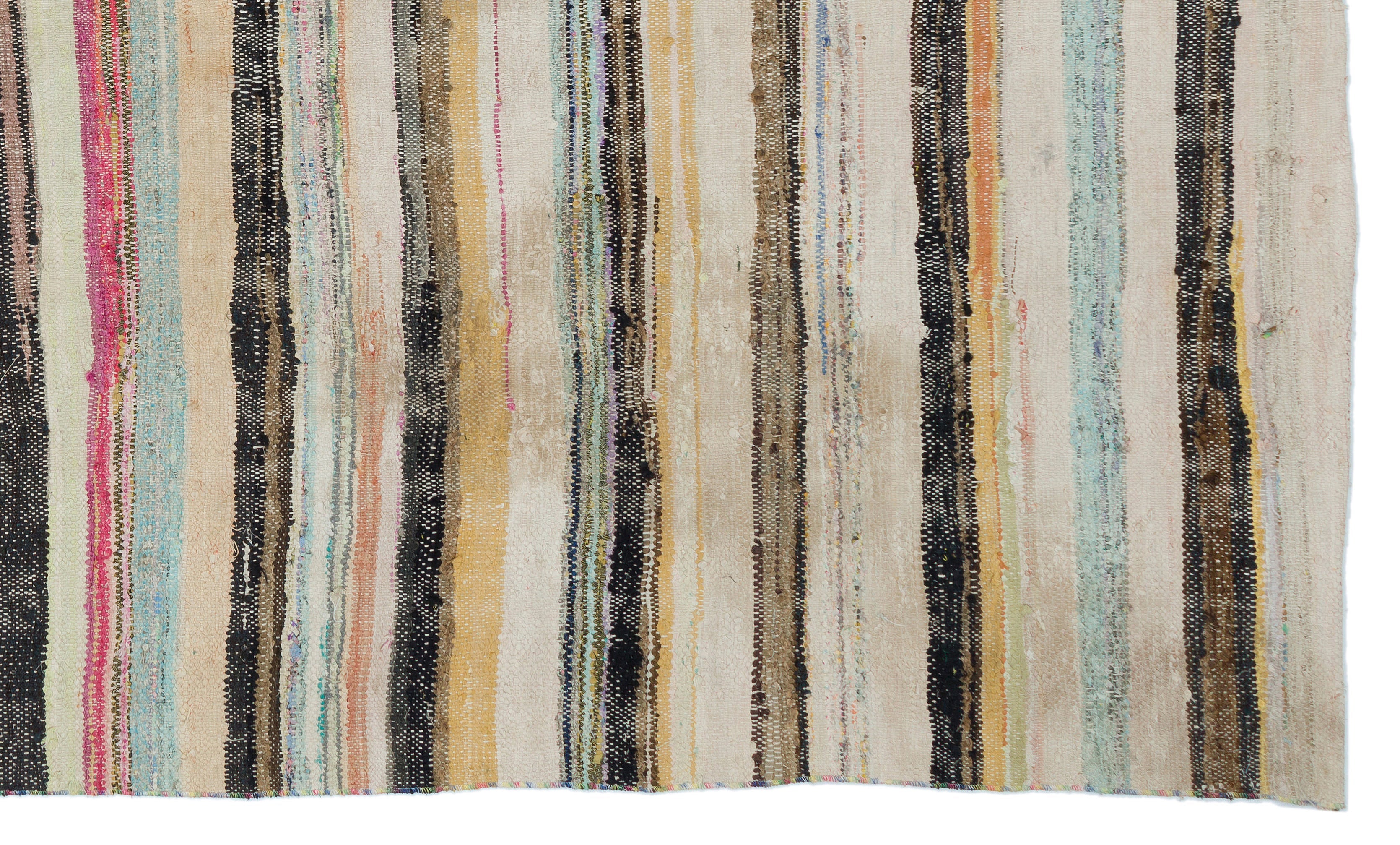 Girit Beige Striped Wool Handmade Area Rug 6'1" x 9'5"