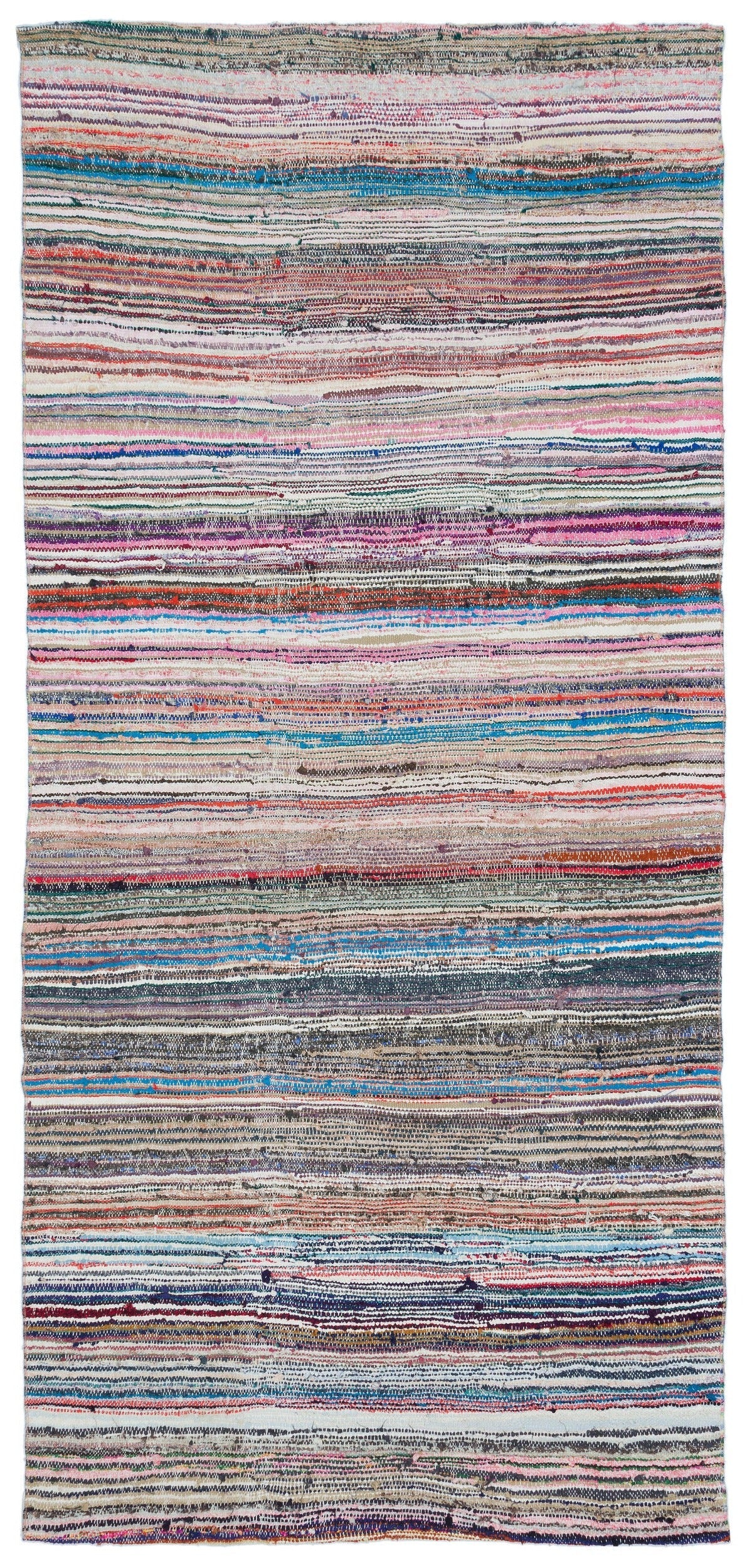 Girit Beige Striped Wool Handmade Area Rug 4'11" x 8'11"