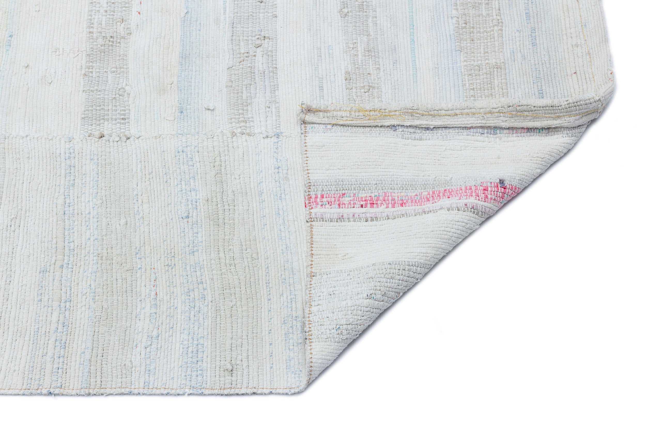 Girit White Striped Wool Handmade Area Rug 4'11" x 8'5"