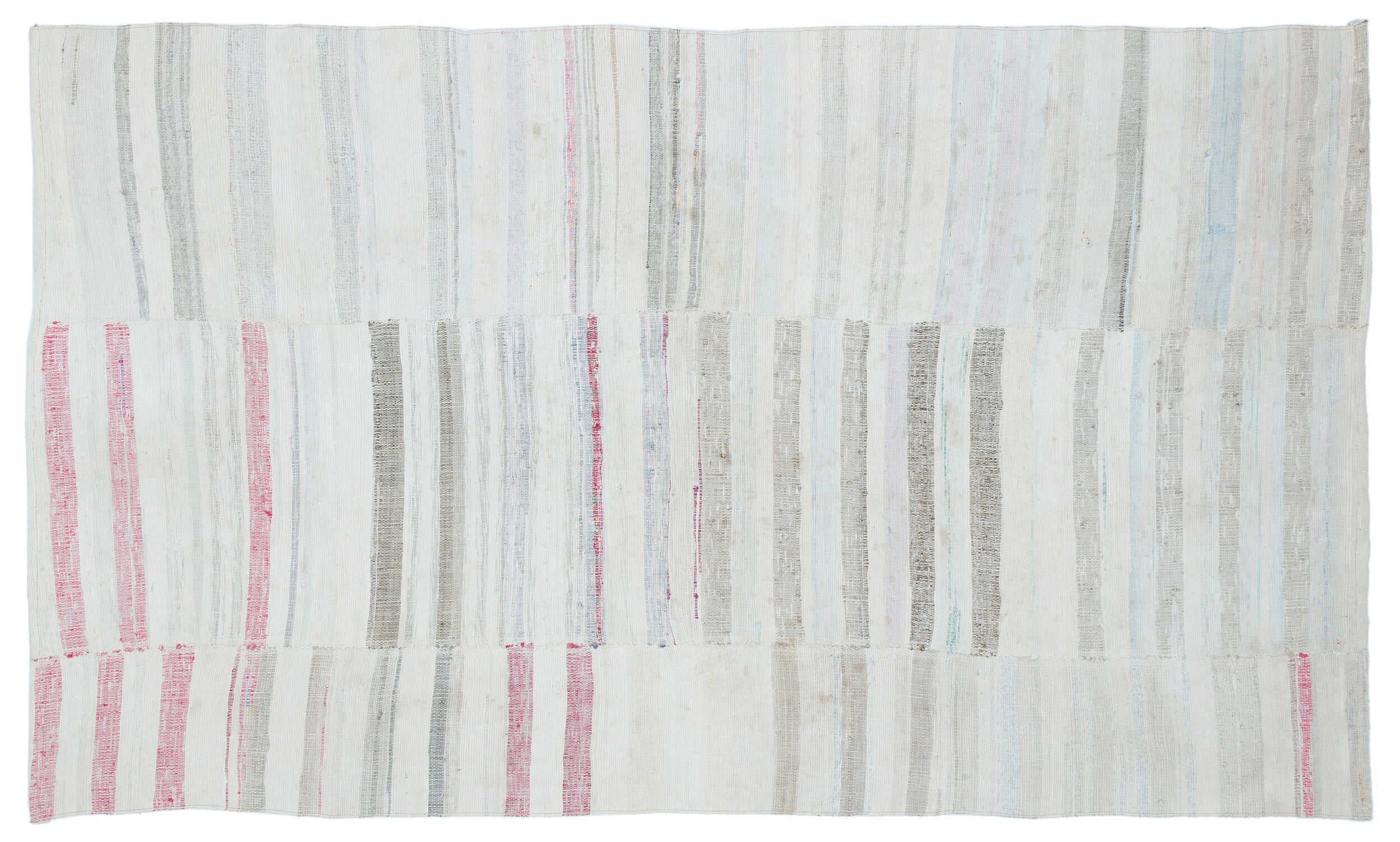 Girit White Striped Wool Handmade Area Rug 4'11" x 8'5"