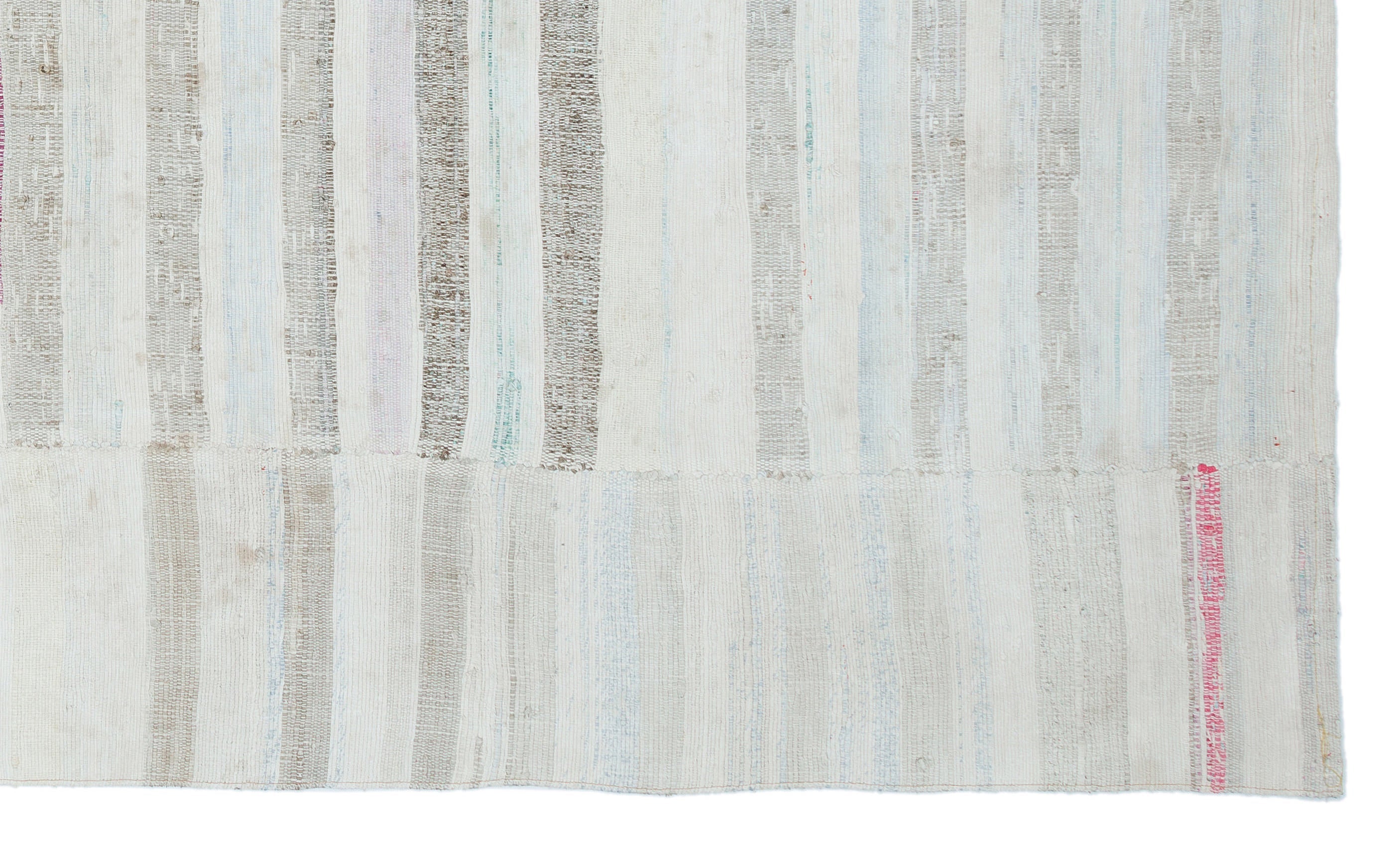 Girit White Striped Wool Handmade Area Rug 4'11" x 8'5"