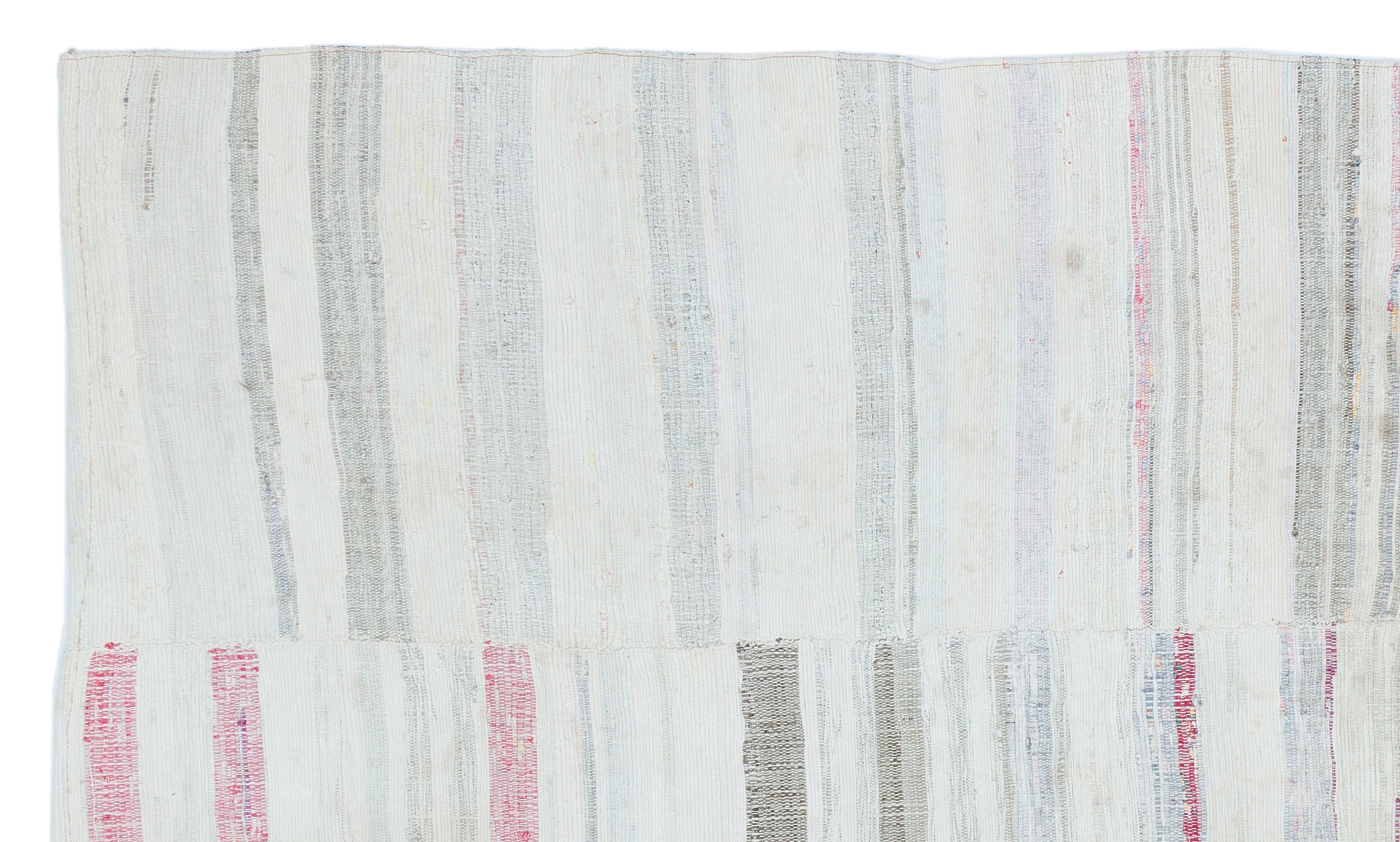 Girit White Striped Wool Handmade Area Rug 4'11" x 8'5"