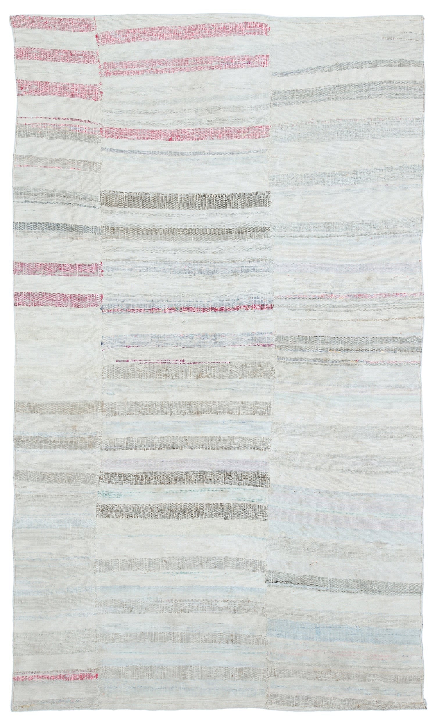 Girit White Striped Wool Handmade Area Rug 4'11" x 8'5"