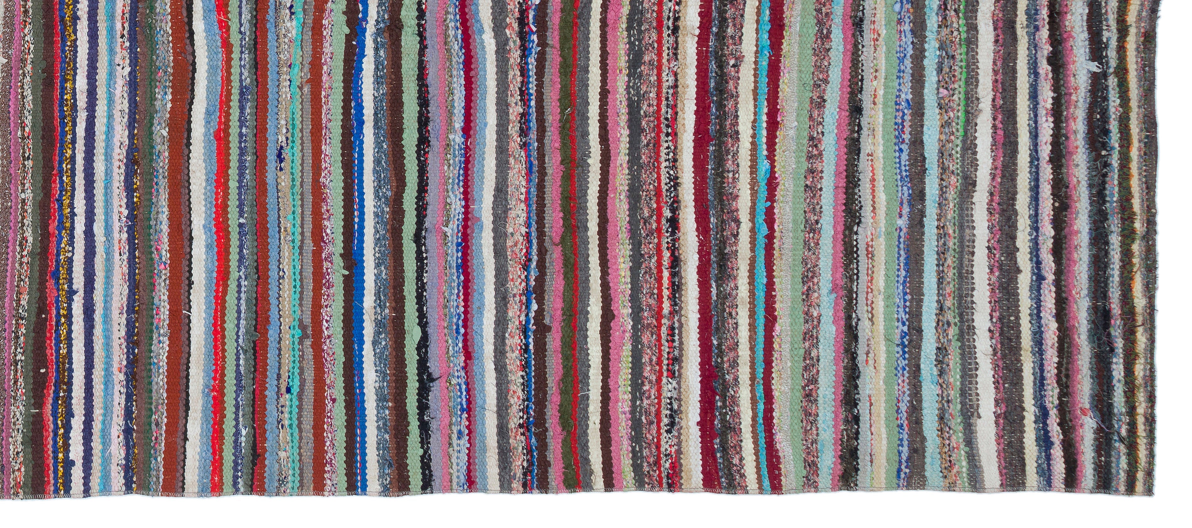 Girit Beige Striped Wool Handmade Area Rug 4'8" x 11'2"