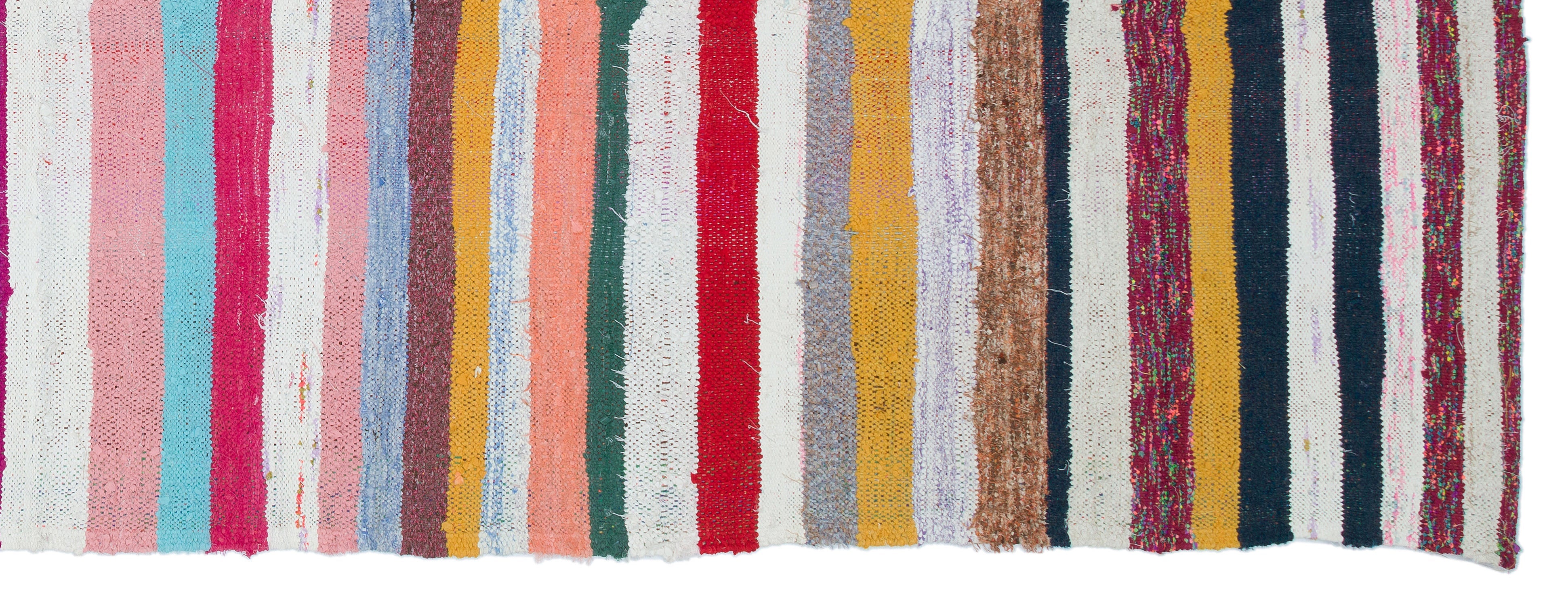 Girit Beige Striped Wool Handmade Area Rug 4'3" x 11'5"