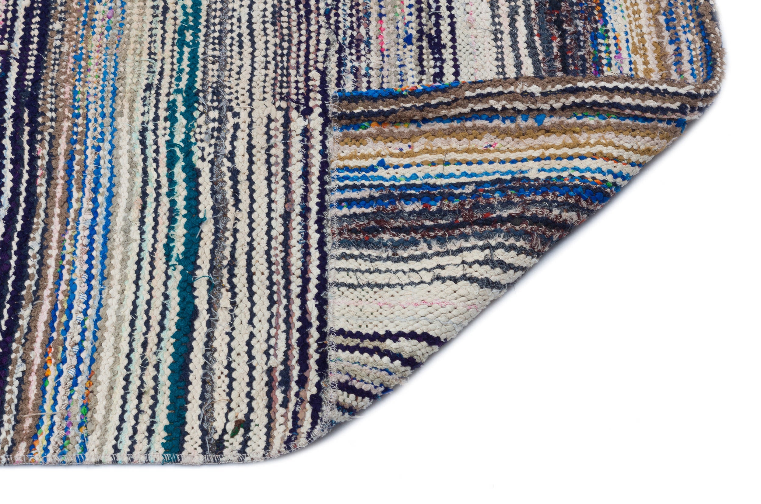 Girit Beige Striped Wool Handmade Area Rug 4'6" x 9'7"