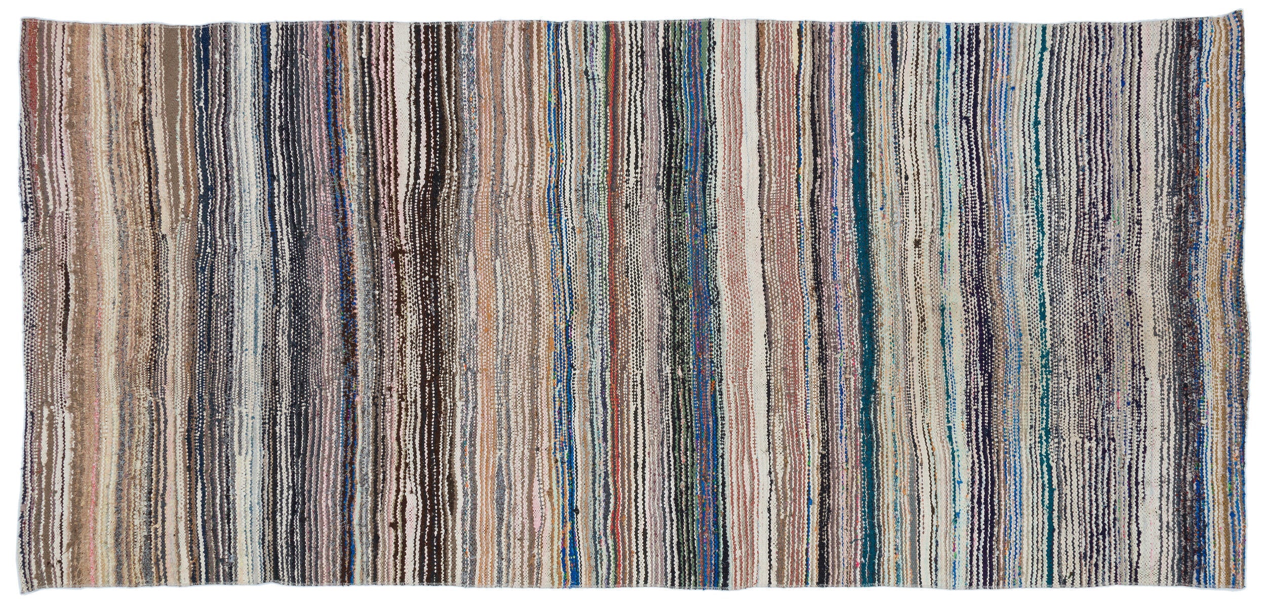 Girit Beige Striped Wool Handmade Area Rug 4'6" x 9'7"