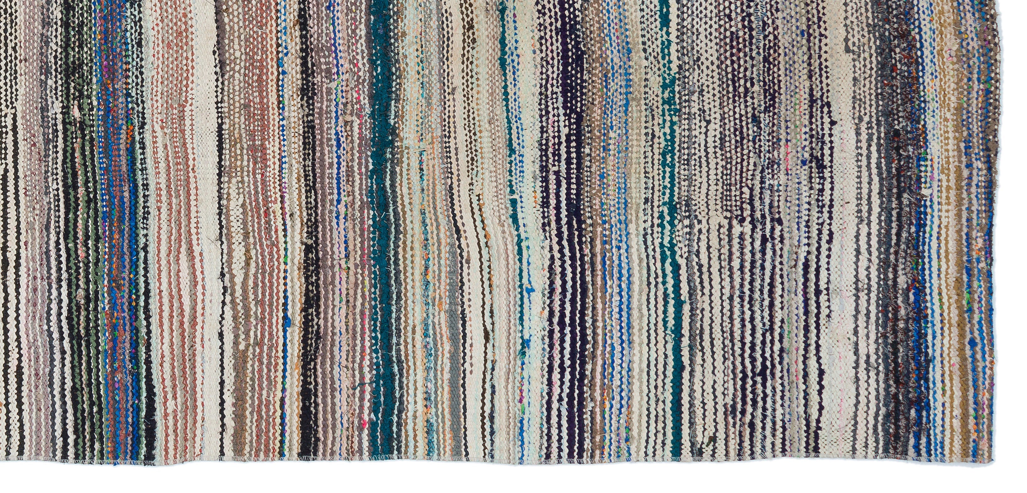 Girit Beige Striped Wool Handmade Area Rug 4'6" x 9'7"