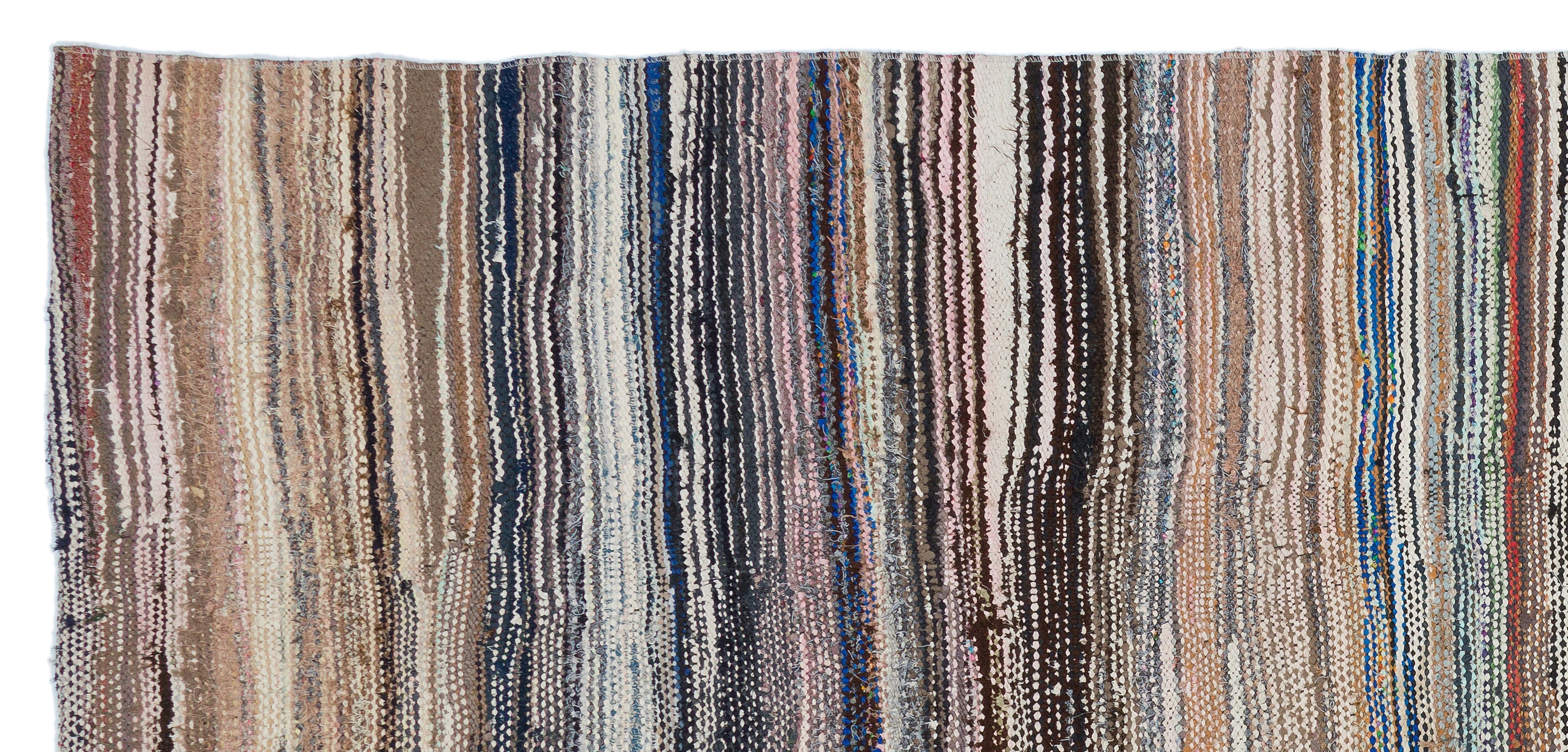 Girit Beige Striped Wool Handmade Area Rug 4'6" x 9'7"