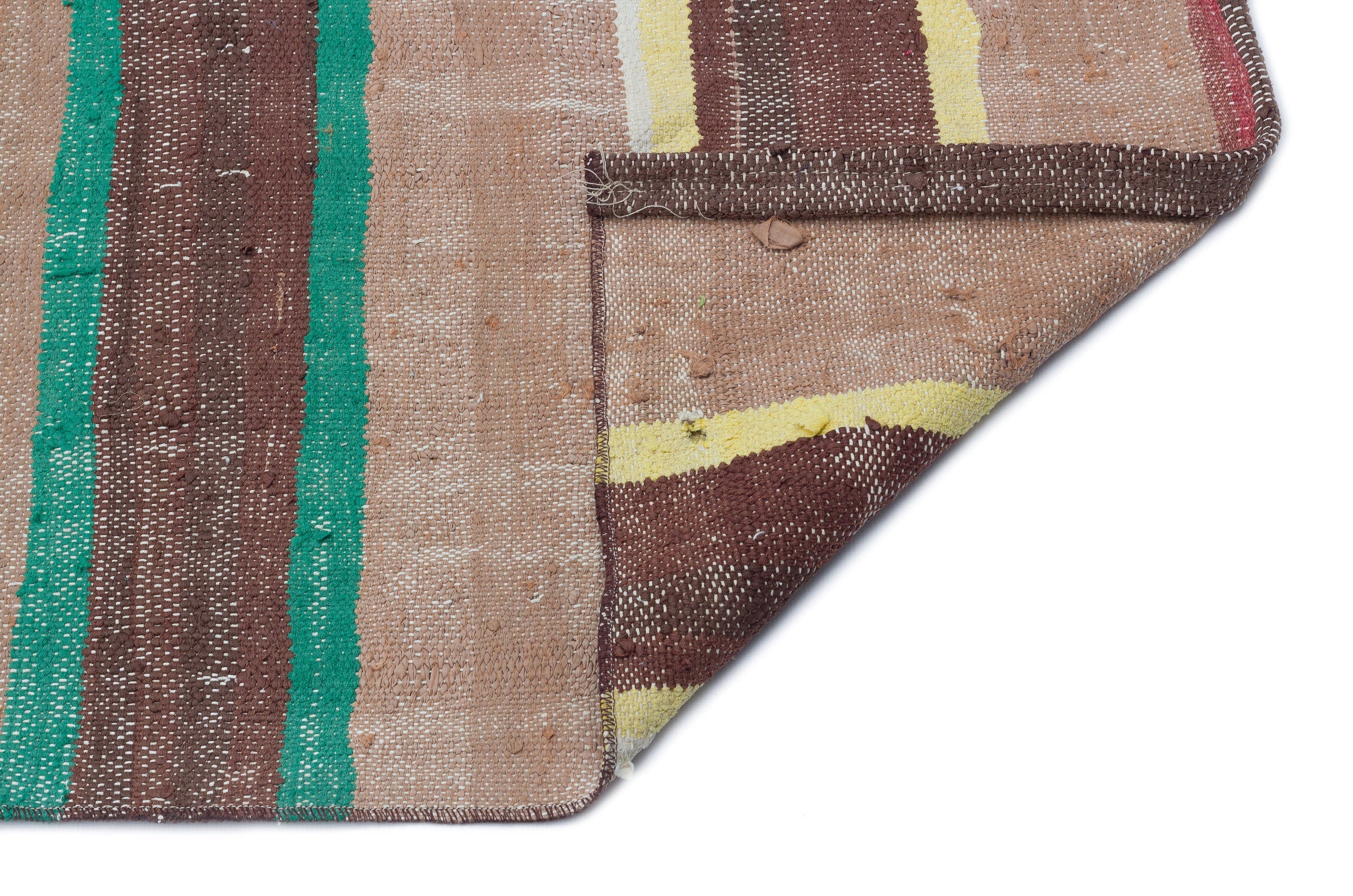 Girit Beige Striped Wool Handmade Area Rug 5'9" x 9'7"